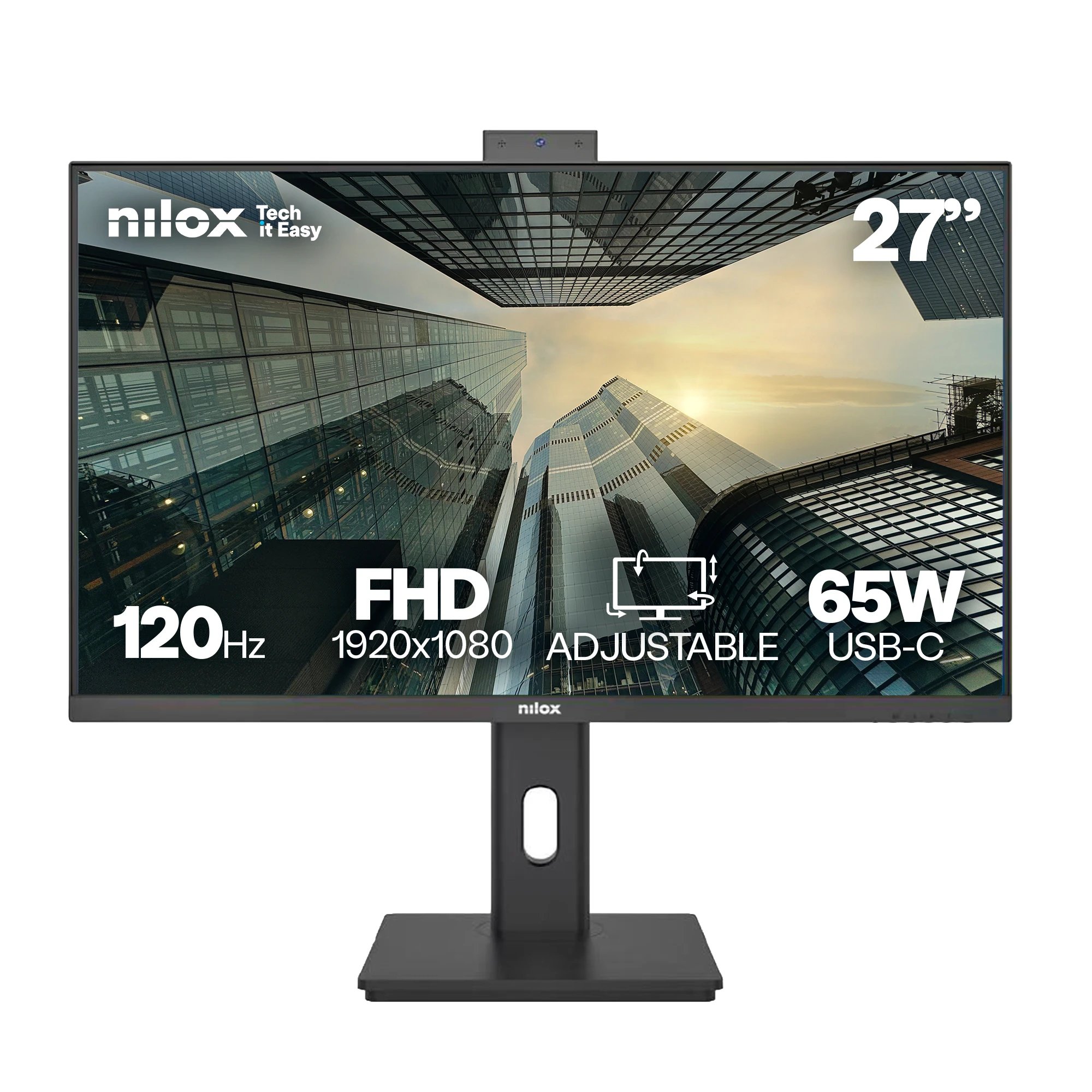 Monitor de Oficina y Teletrabajo, Gaming IPS Nilox 27" Full HD NXM27RWEB0265  | 120 Hz, 4 ms, 16:9, Cámara, USB-C 65W, VESA 100x100