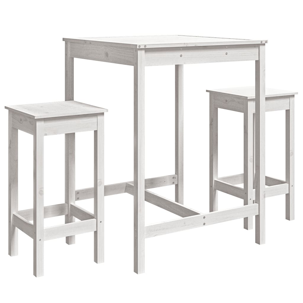 vidaXL Set de mesa y taburetes altos jardín 3 pzas madera pino blanco