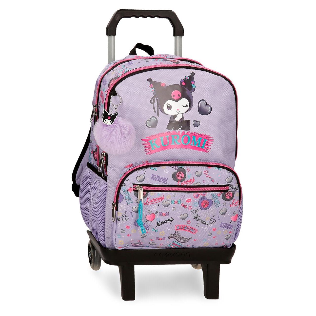 Mochila escolar con carro Kuromi Retropop 32x44x17cm Morado
