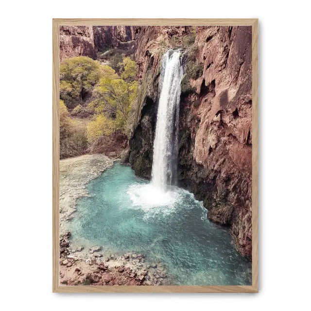 Cuadro waterfall ii 30x40cm, Póster impreso en papel de primera calidad de 180gr, montado sobre marco de madera MDF acabado roble., Naturaleza - Desierto
