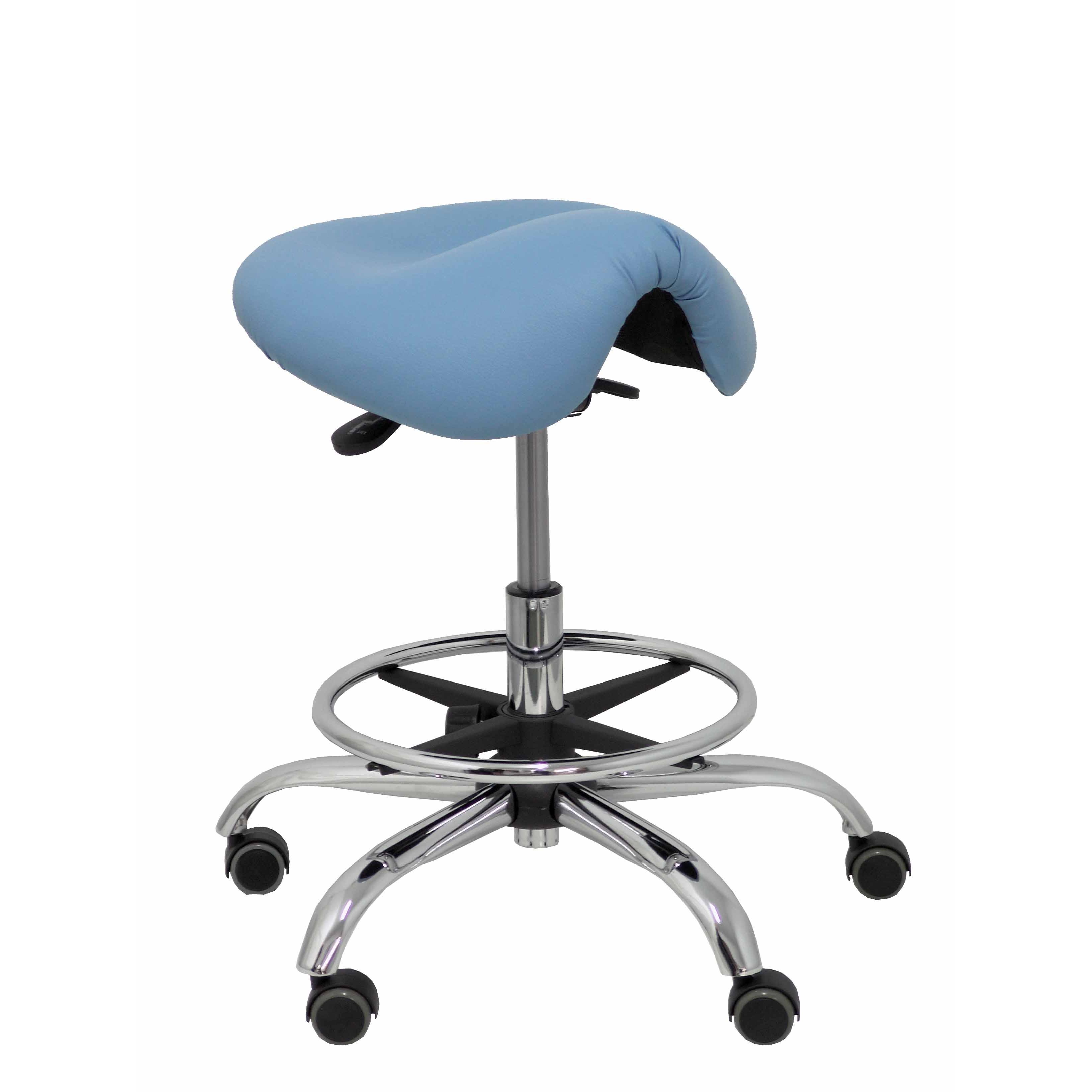Piqueras Y Crespo Taburete Alatoz Clínico Giratorio Ergonómico con Aro Reposapiés Regulable en Altura y Tapizado en Similpiel Azul Claro