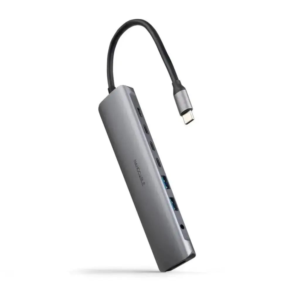 Hub USB-C Nanocable 10.16.4608 8 en 1 2xUSB-A 3.0 3xUSB-C 3.0 HDMI 4K PD100W Jack 3.5mm Aluminio Gris