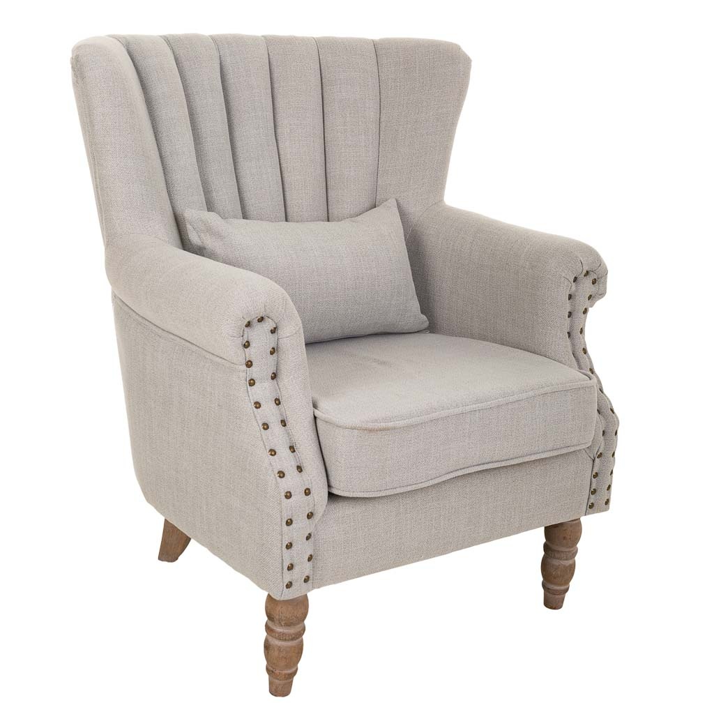 WANDERLUST DECO Sillón de madera tapizado gris 73x59x43/87h cm