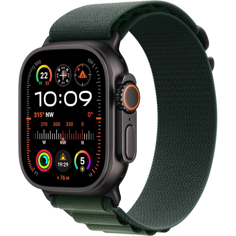Apple Watch Ultra 2 GPS Cellular 49mm Caja de Titanio en Negro y Alpine Loop en verde oscuro (Mediano)