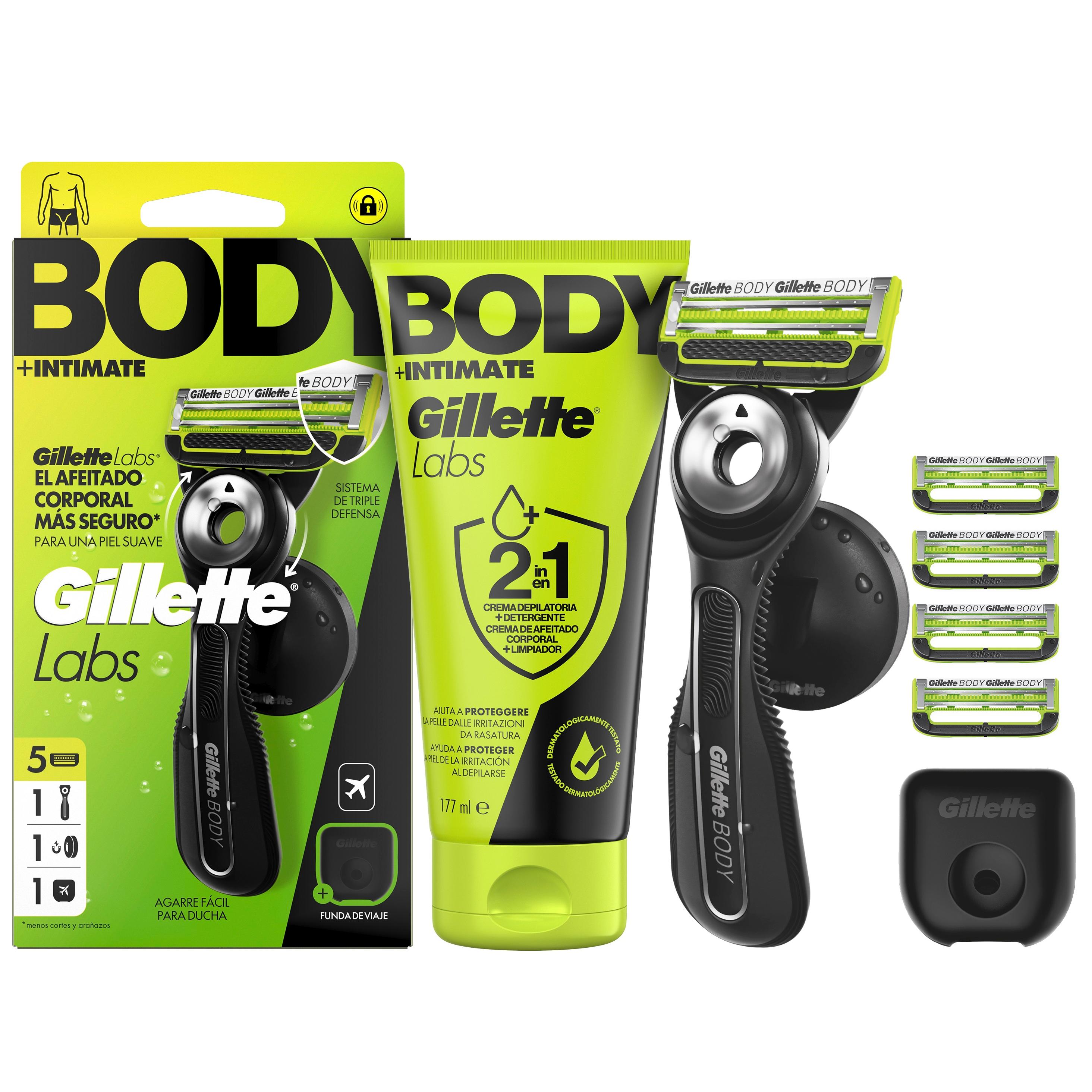 GilletteLabs Body 5UP + Limpiador, Afeitadora Corporal para Hombre, Máquina de Afeitar para Cuerpo con Cuchilla Extraíble, Paquete Afeitadora + Limpiador.
