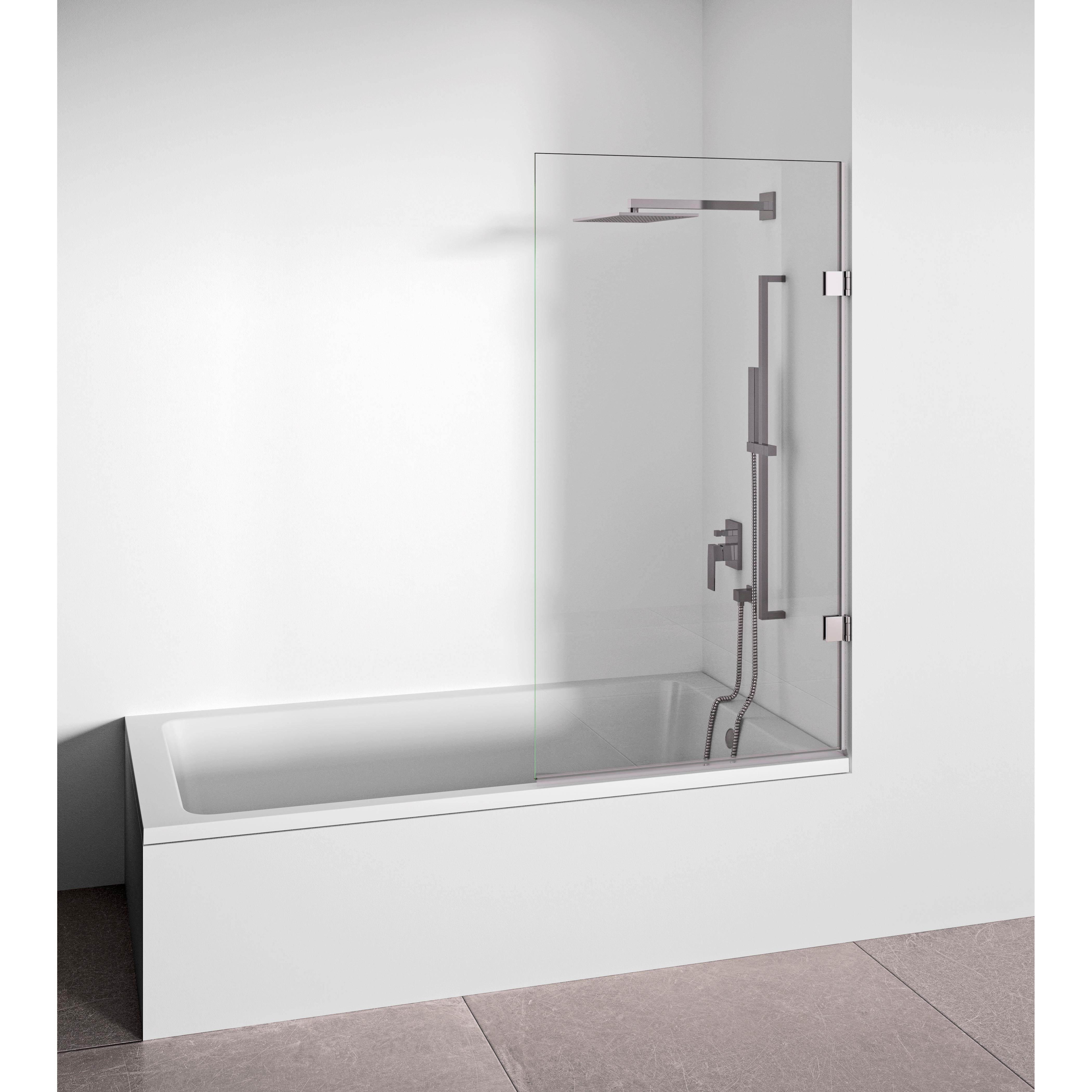Mampara de bañera frontal de hoja abatible - Transparente - Cristal templado 6 mm Antical - Perfilería Cromo - Mampara bañera cristal