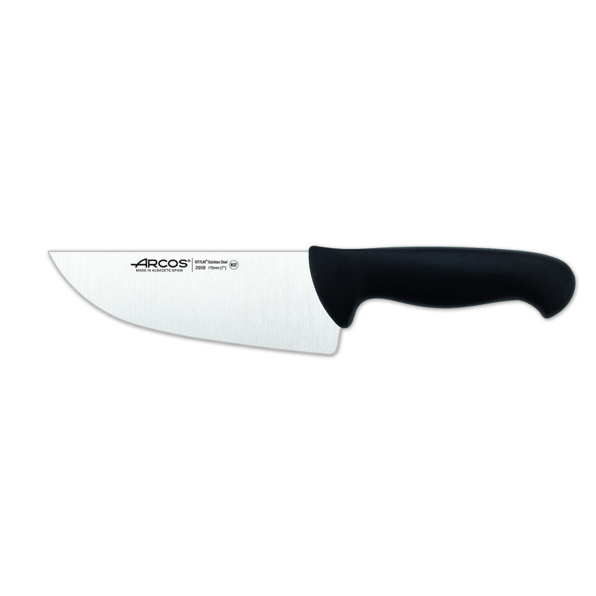 Cuchillo de Carnicero Arcos Colour - Prof 295825 de Acero Inoxidable Nitrum y Mango Ergonómico de Polipropileno de Color Negro y Hoja de 17 Cm, Funda Display