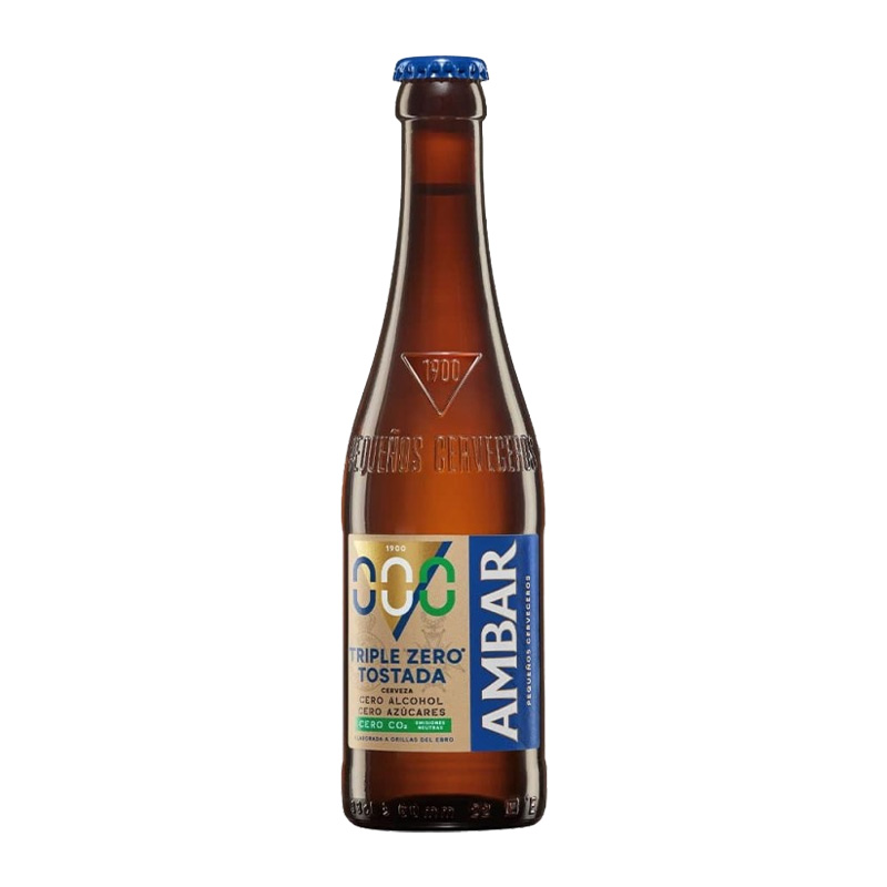 Ambar - Cerveza Ambar Tostada Triple Zero 000 33 cl pack 12 botellines Total 3,96 litros 0% alcohol, 0% azúcar, 0% CO2