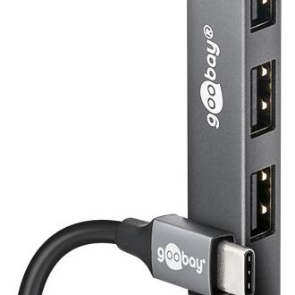 Concentrador USB Goobay Slim de 4 puertos, USB-C a USB-A, 5 Gbps | 74457