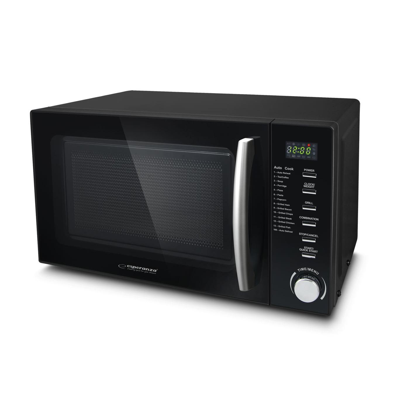 Esperanza eko010 microwave oven 1200w black, digital microwave with compact design, easy clean interior, and multiple power levels for efficient cooking.