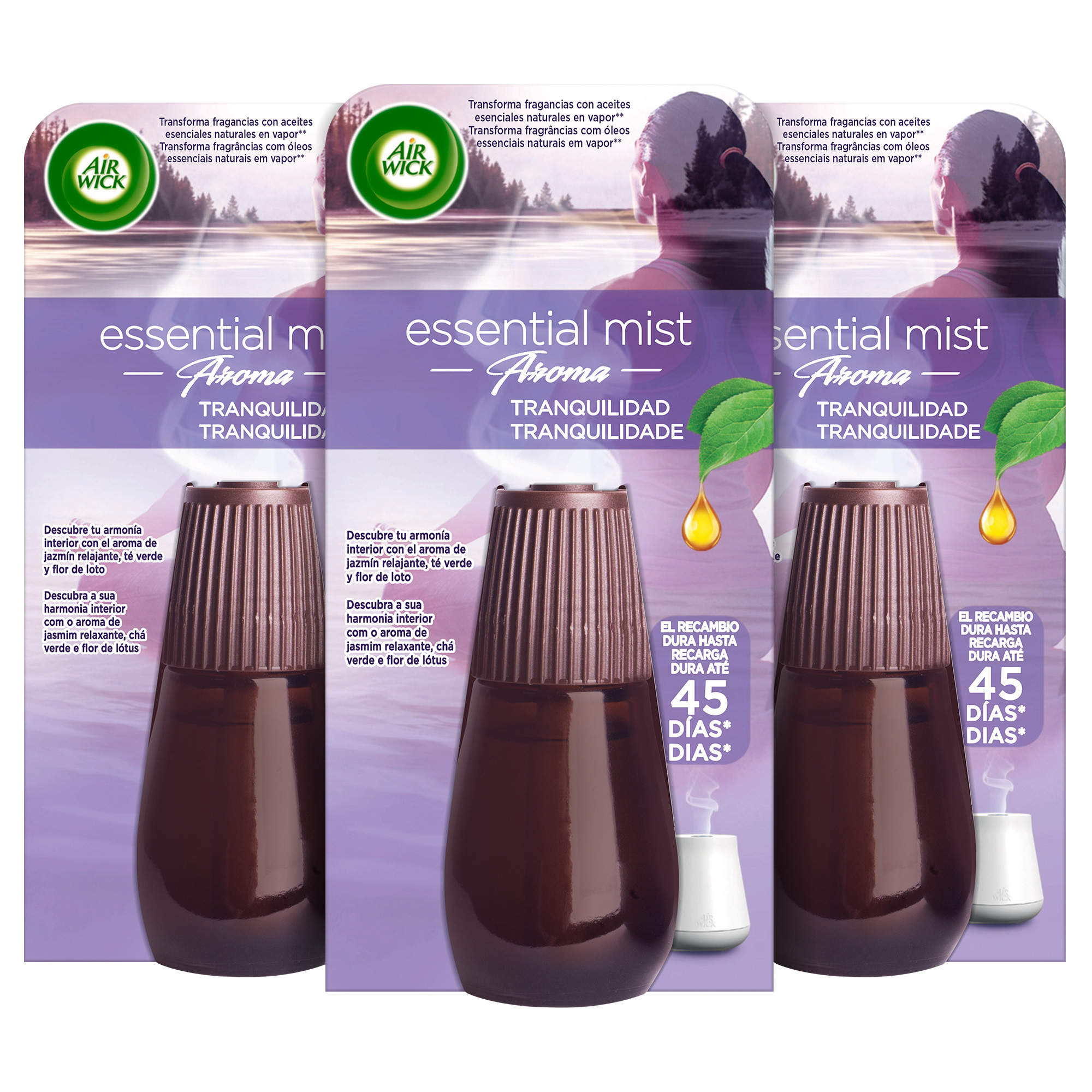 Air Wick - Air Wick Essential Mist - Ambientador difusor aceites esenciales para casa con aroma a Lavanda - 3 Recambios