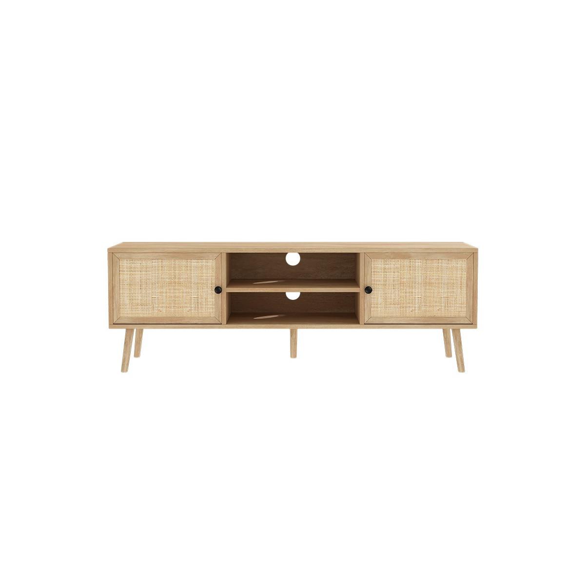 Meyvaser.com Ecommerce Company Mueble TV de Ratán en Color Natural 150x39x49 cm - 2 Puertas - Estilo y Durabilidad.