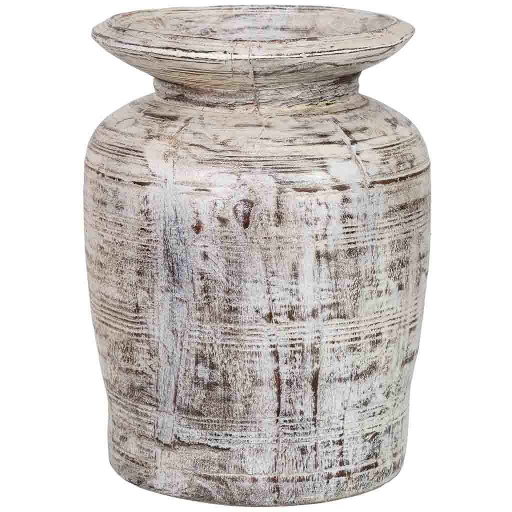 Wonderlust Deco - Jarrón de madera gris ceniza pintado a mano 25x25x38 cm Gris ceniza 25x25x38h cm