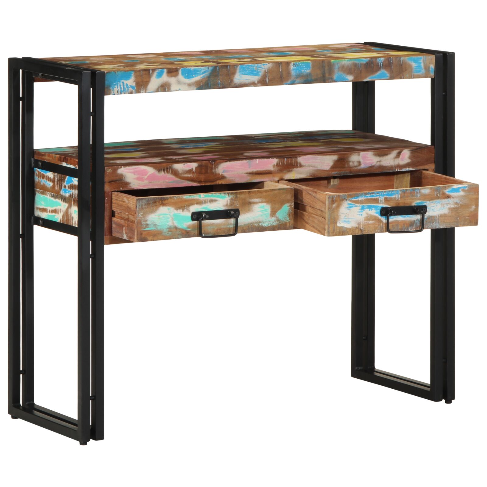 Mesas Auxiliares vidaXL Multicolor 90x33x75 cm de Madera Sólida Recuperada y Metal