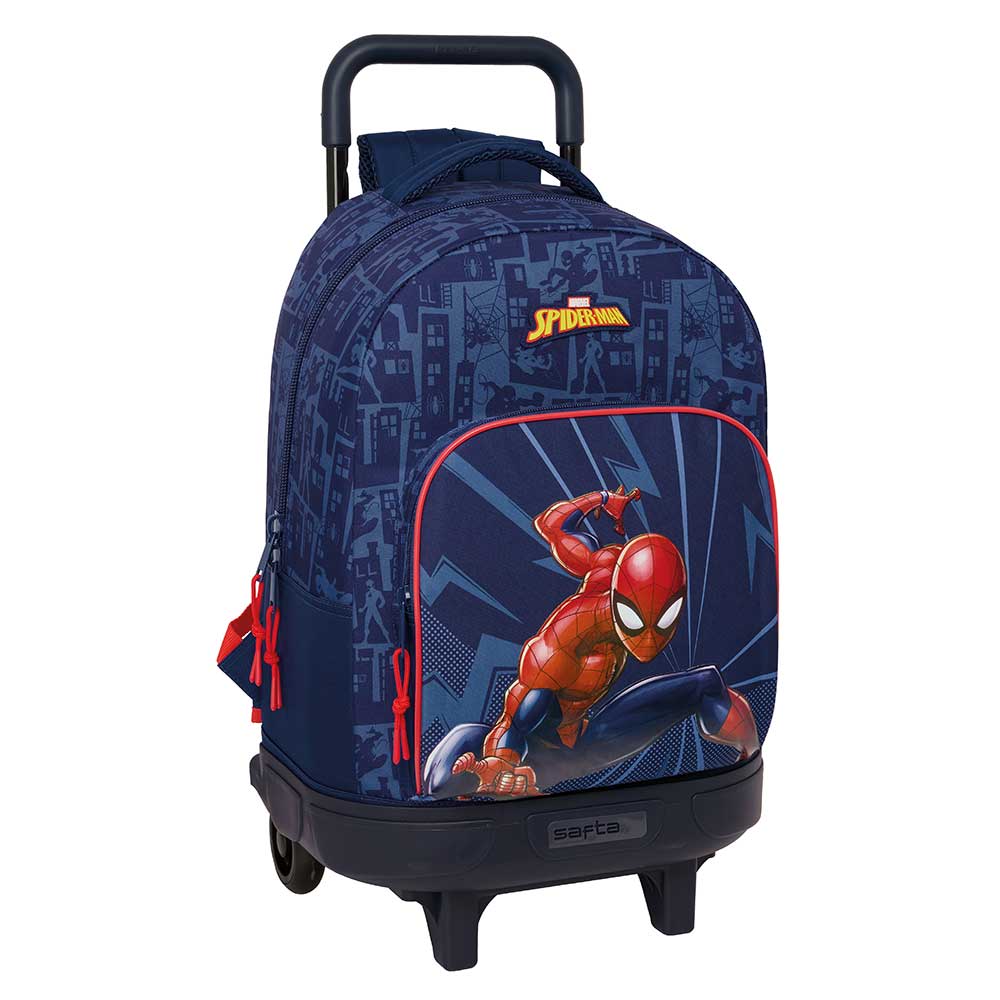SAFTA | Mochila Escolar Guardería Spider-Man Adaptable a Carro (Sin Carro) Compartimento Principal con Cremallera y Tarjeta Identificación, Hombreras y Espalda Ergonómicas Acolchadas, Infantil