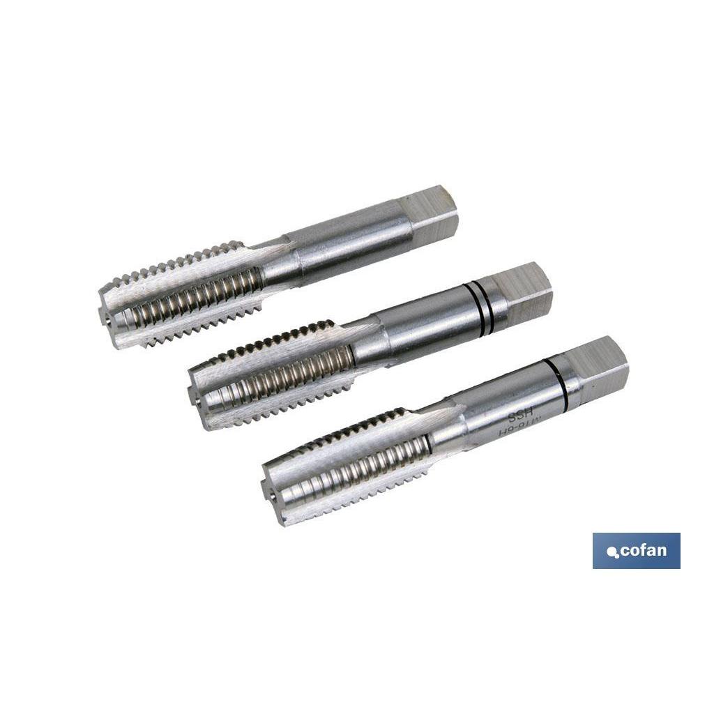 Cofan Machos Manuales 3 Piezas PASOS MÉTRICO-WITHWORTH-GAS-BSF-BSP-UNC-UNF SAE-BSPT-UNEF-BA Y PG-NPT