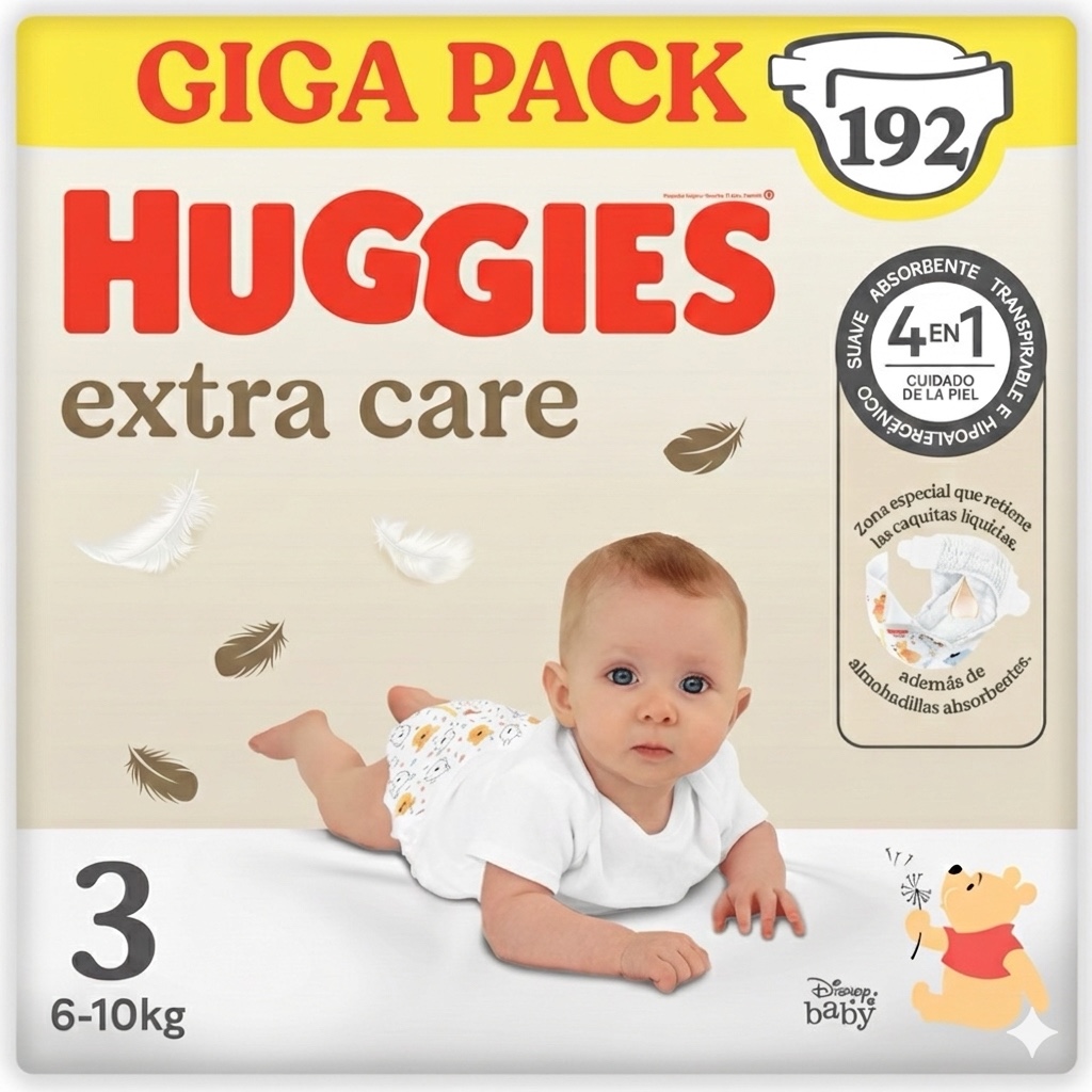 Huggies Extra Care Pañales Bebé GIGA Pack, Tallas 1,2,3,4,5