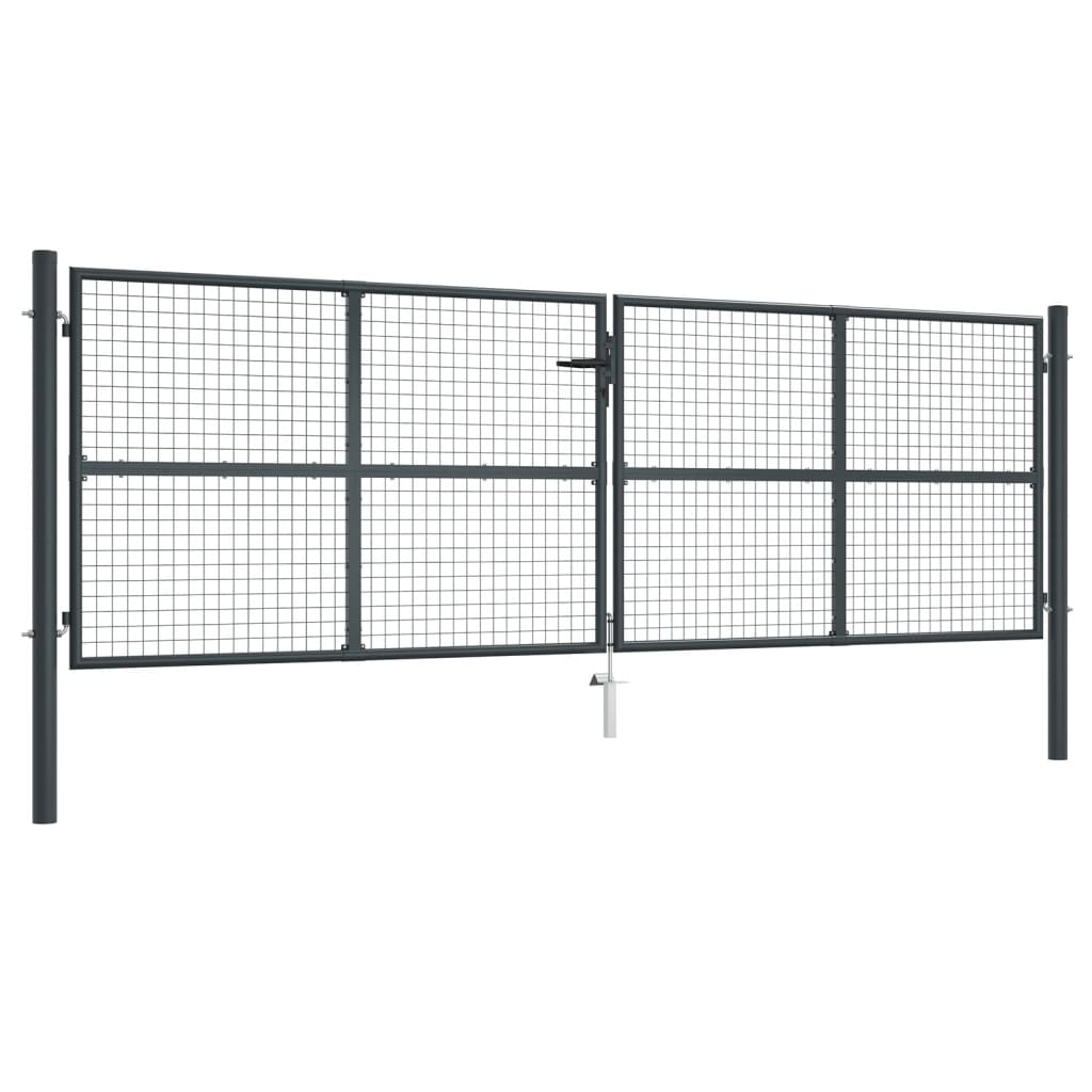 vidaXL Puerta de Malla de Jardín Acero Galvanizado Gris Barrera Dimensiones 400 x 125 cm, 400 x 150 cm, 400 x 175 cm