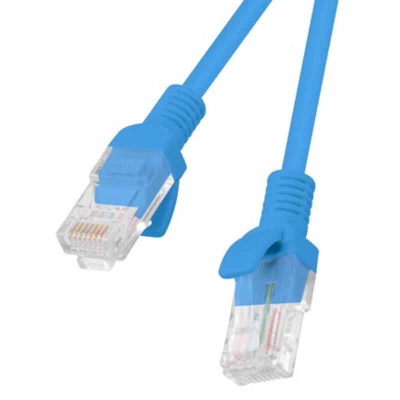 Lanberg RJ45 UTP Network Cable Cat.6 5m Blue, 10 Gbps speed, 250 MHz frequency, AWG 26, unshielded, CE certified, ideal for high-speed data transmission in homes and offices.