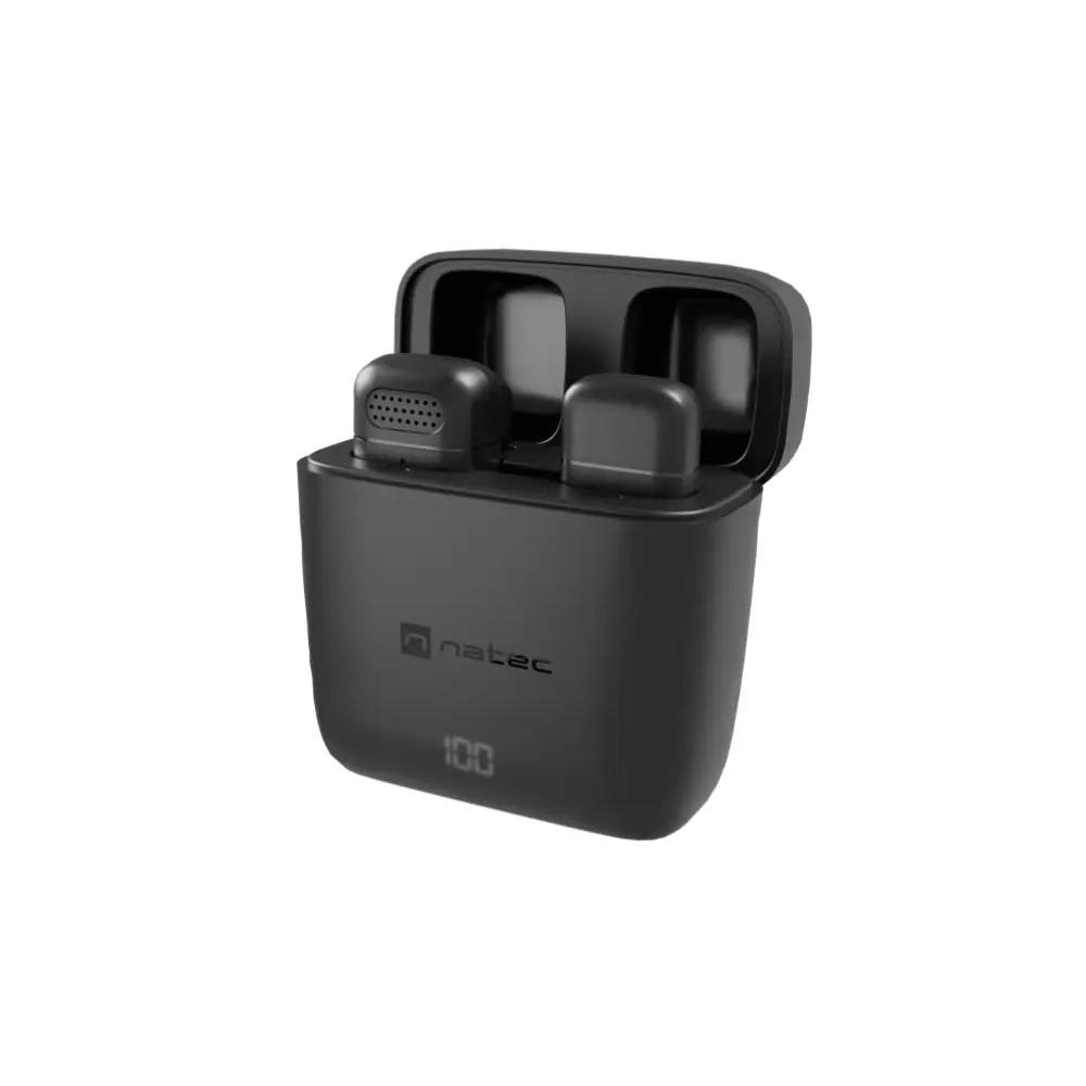 Natec hopper wireless microphone usb tie noise reduction carrying case.