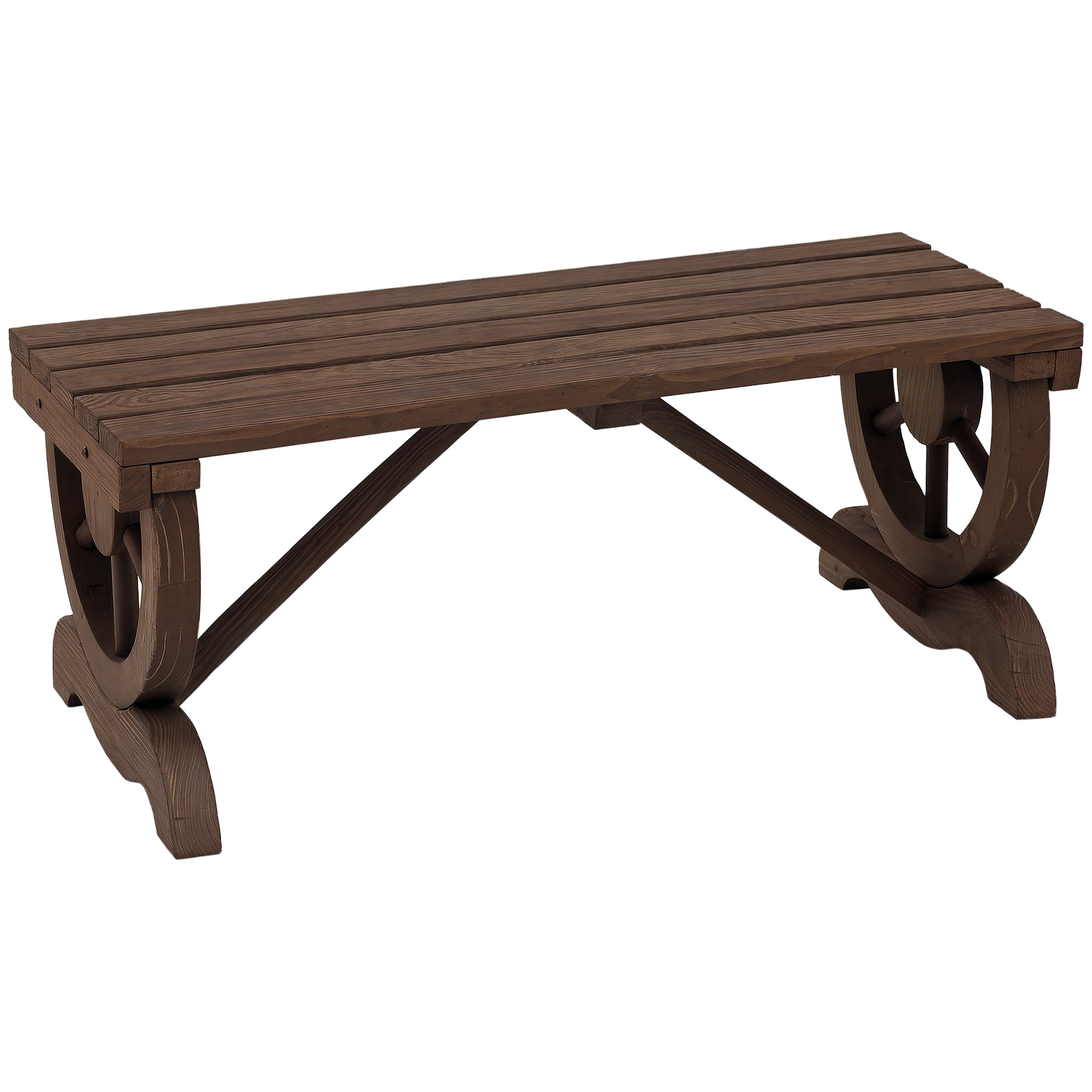 Outsunny Banco de Jardín de 2 Plazas Banco de Madera con Ruedas Decorativas Estilo Rústico Carga 250 kg para Patio Terraza Balcón 98x50x39,5 cm Carbonizado