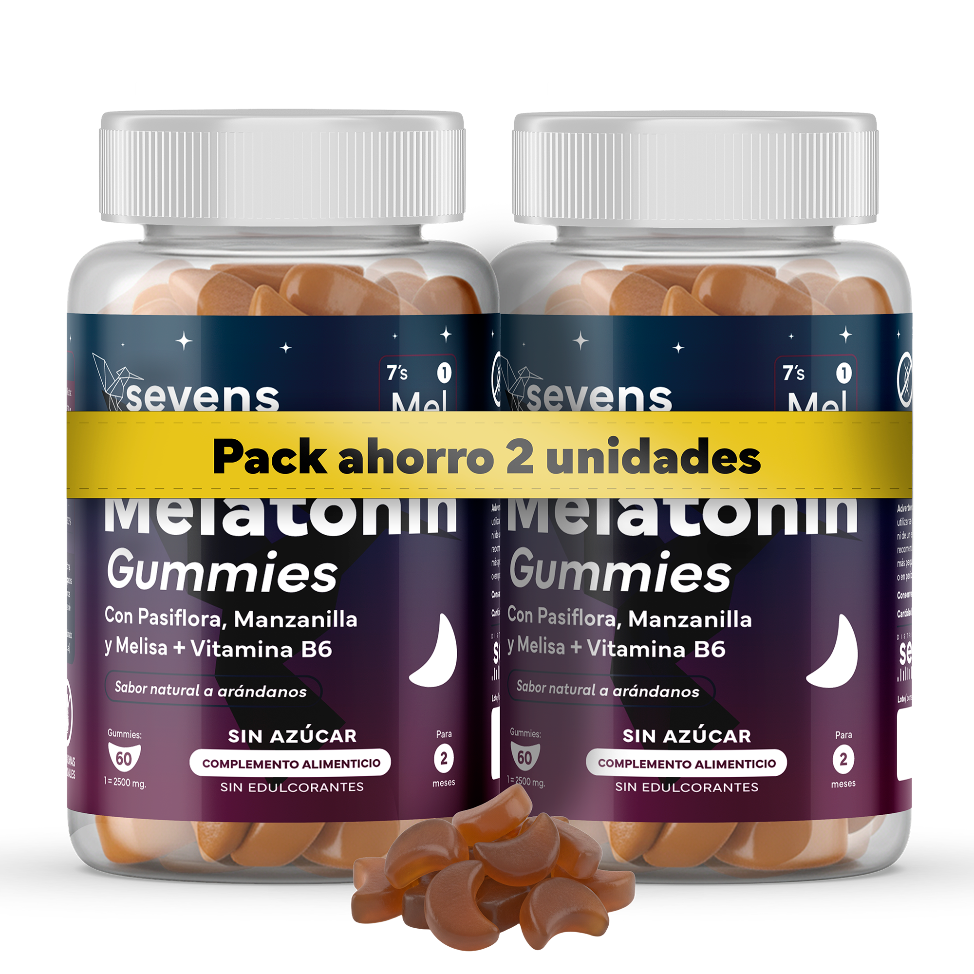 Pack 2x Melatonina Gominolas – Con Pasiflora, Manzanilla, Melisa y Vitamina B6 – 120 Gominolas – Sevens Nutrition