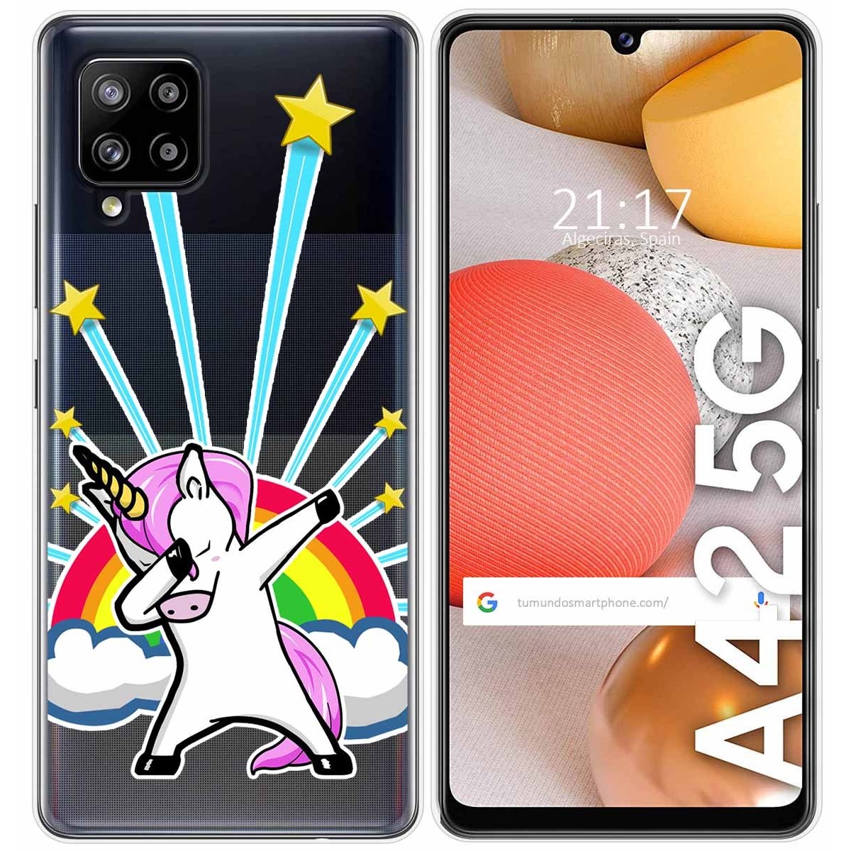 Tumundosmartphone Funda Gel Transparente para Samsung Galaxy A42 5G diseño Unicornio Dibujos