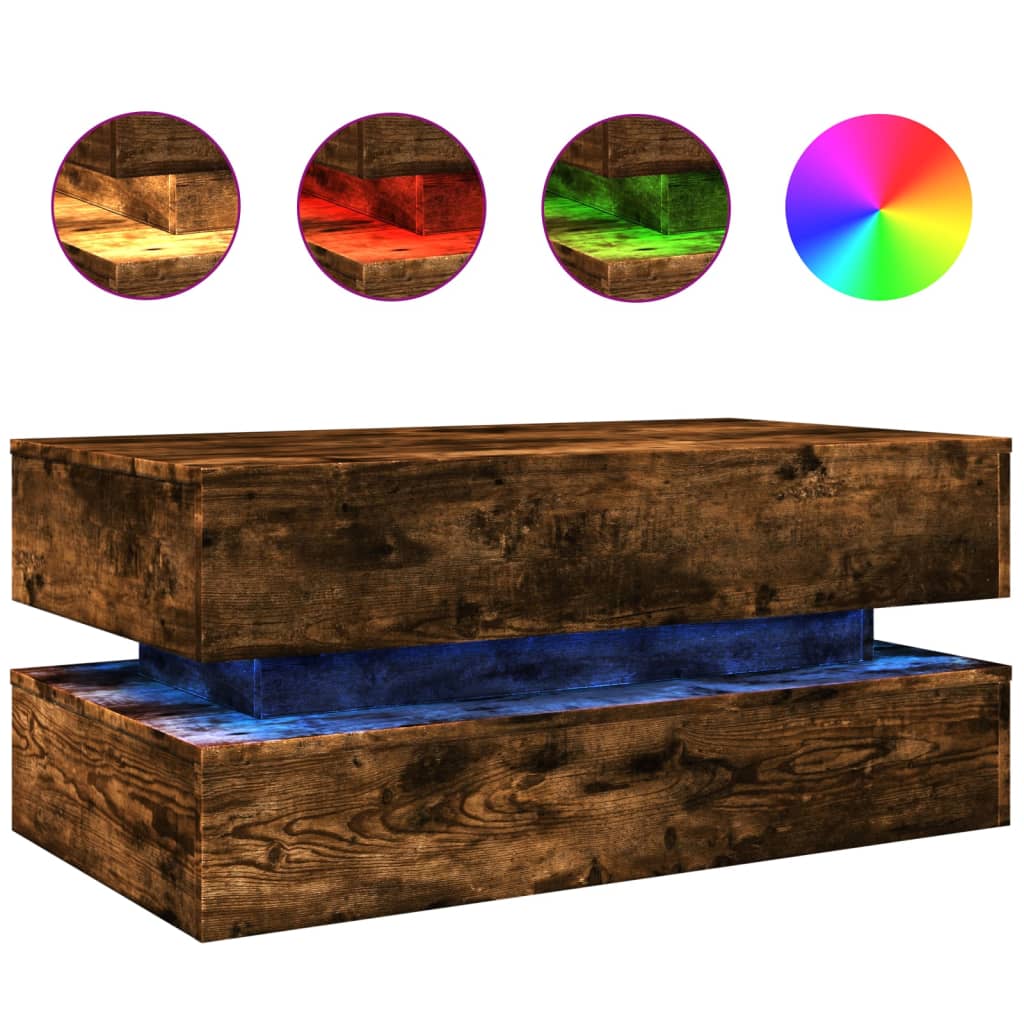 Vidaxl Mesa de Centro con Luces LED 90x50x40 Cm Blanco