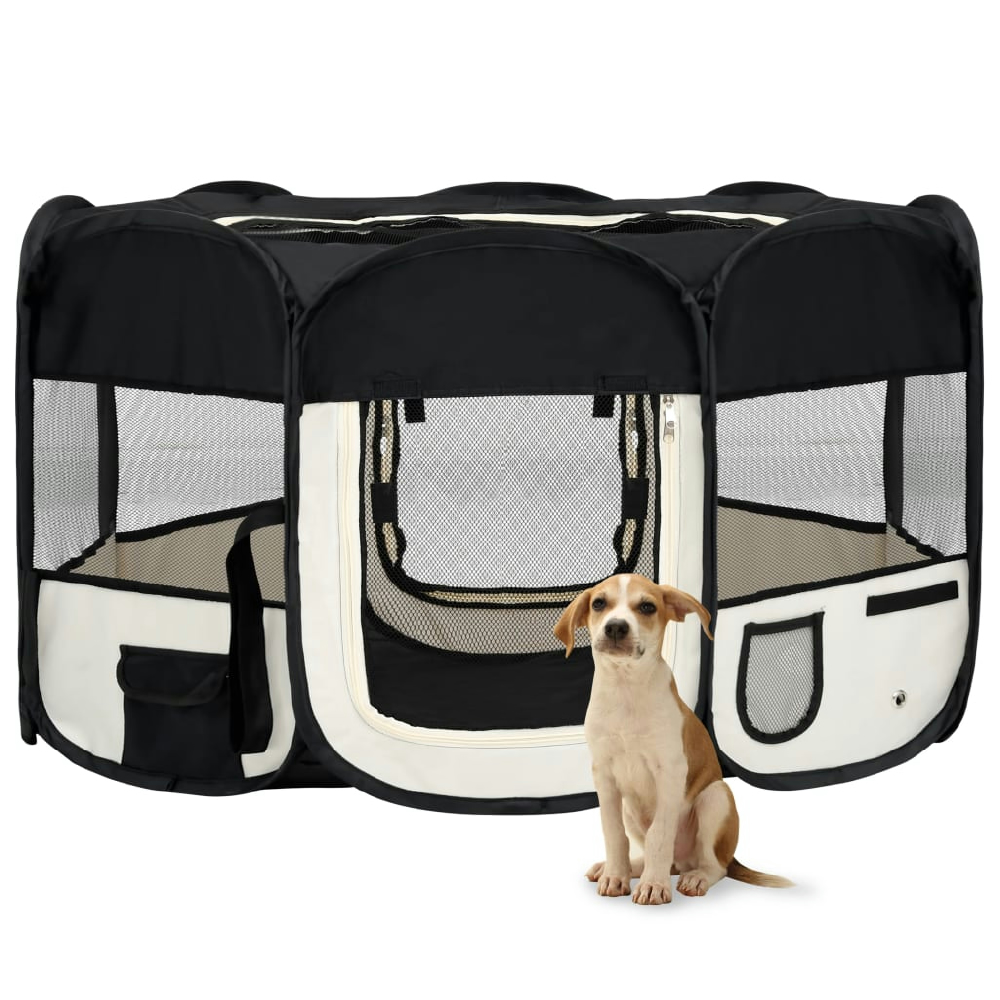 vidaXL PARQUE DE PERROS PLEGABLE Y BOLSA TRANSPORTE NEGRO 145X145X61CM