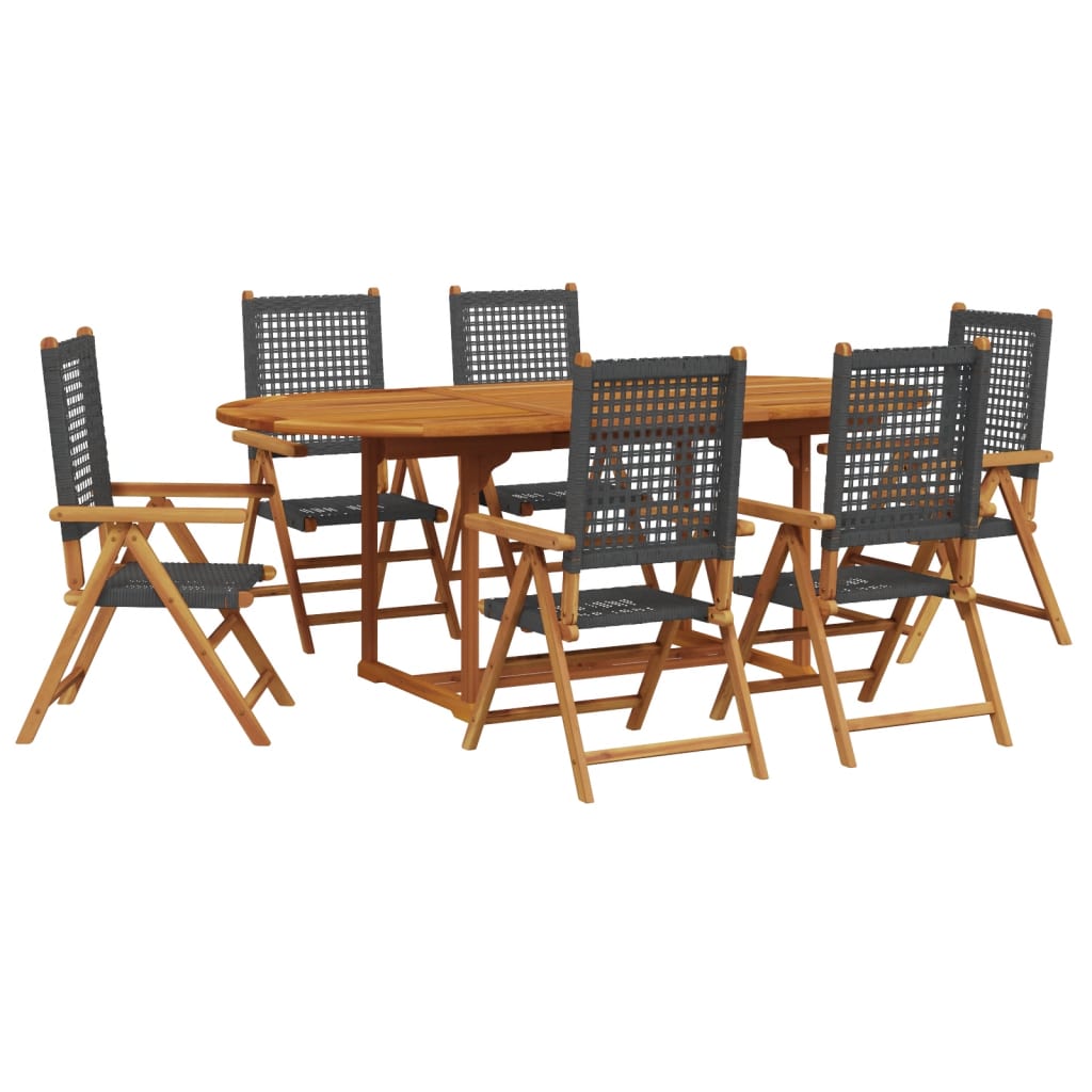 vidaXL Set de comedor de jardín 7 pzas ratán PE madera acacia negro