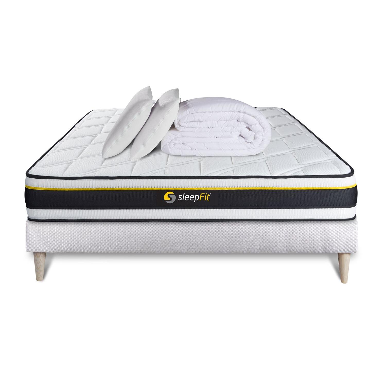 Pack cama completa - Colchón 140x200cm + Somier con láminas (kit) + 2 almohadas + Edredón - Suave