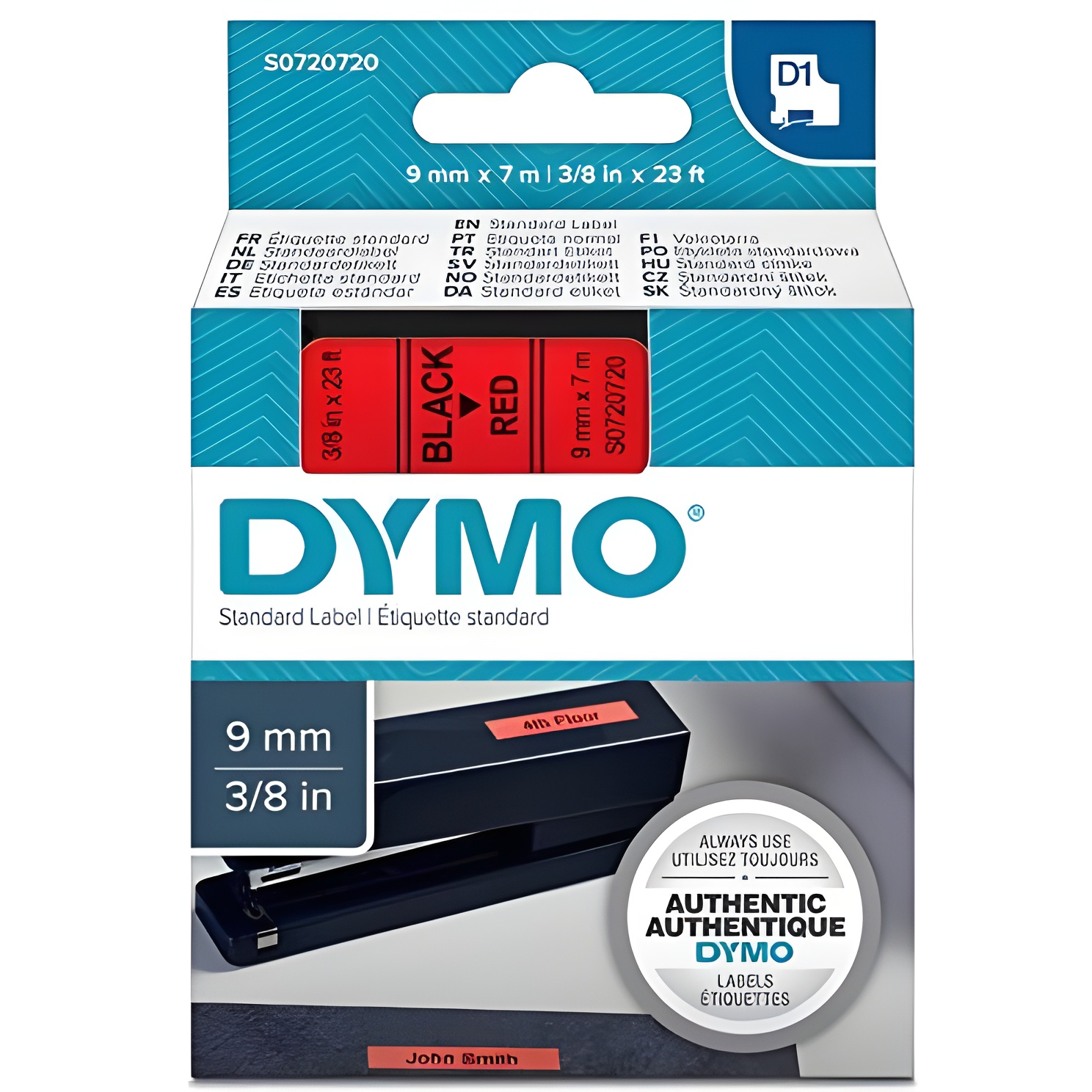 Dymo D1 Estándar Cintas Autoadhesivas para Impresoras LabelManager, Rollo de 9mmx7m, Negro sobre Rojo