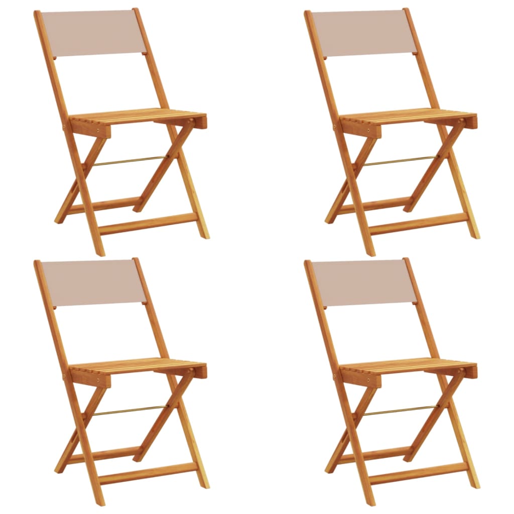 vidaXL Sillas de jardín plegables 4 uds madera maciza y tela taupe