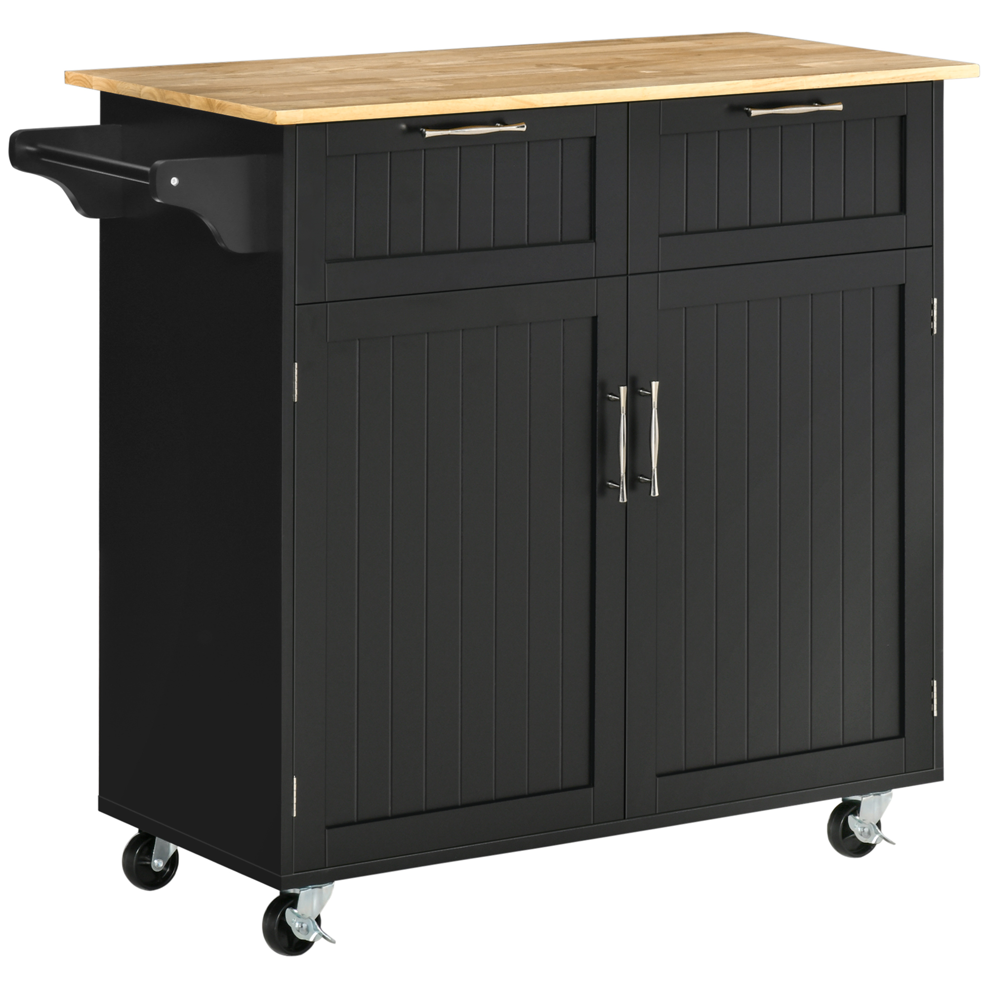HOMCOM Carro de Cocina con Ruedas Mueble Auxiliar de Cocina con 2 Cajones 2 Puertas Estante Ajustable y Toallero para Comedor Salón 104x46x91 cm