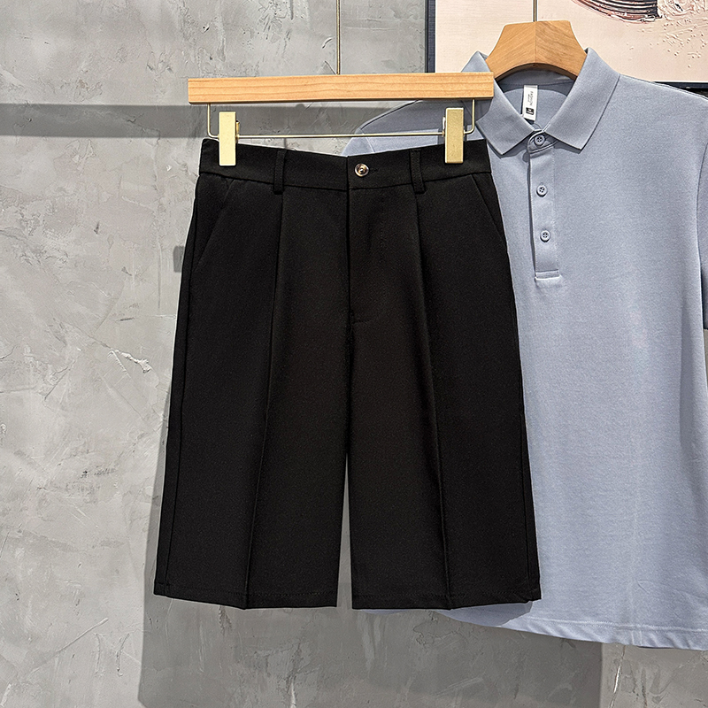 Pantalones Cortos De Verano Para Hombre Estilo Casual Pleated Frontales Mide La Rodilla Moda Coreana Traje De Trabajo Bermuda