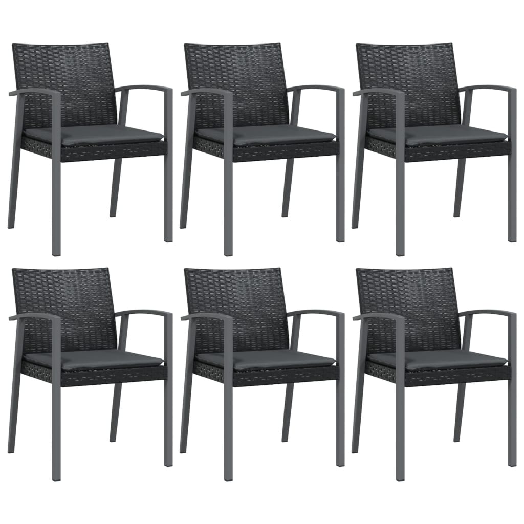 vidaXL Sillas jardín cojines 6 uds ratán sintético negro 56,5x57x83 cm