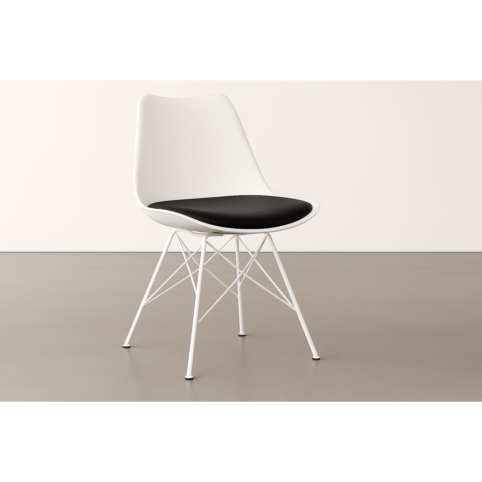 ORION91 Silla DRACO (VARIOS COLORES) Piel Sintética Acolchado Negro Patas Metálica Blanca 54x81x48cm Comedor Oficina Salón Telet