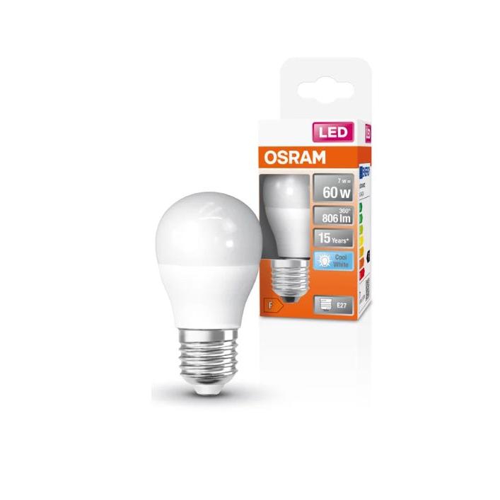 OSRAM - Bombilla LED esférica 7 W E27 840, 806 lm, 15.000 horas de duración, ideal para lámparas de techo, mesita de noche y salón, luces interiores