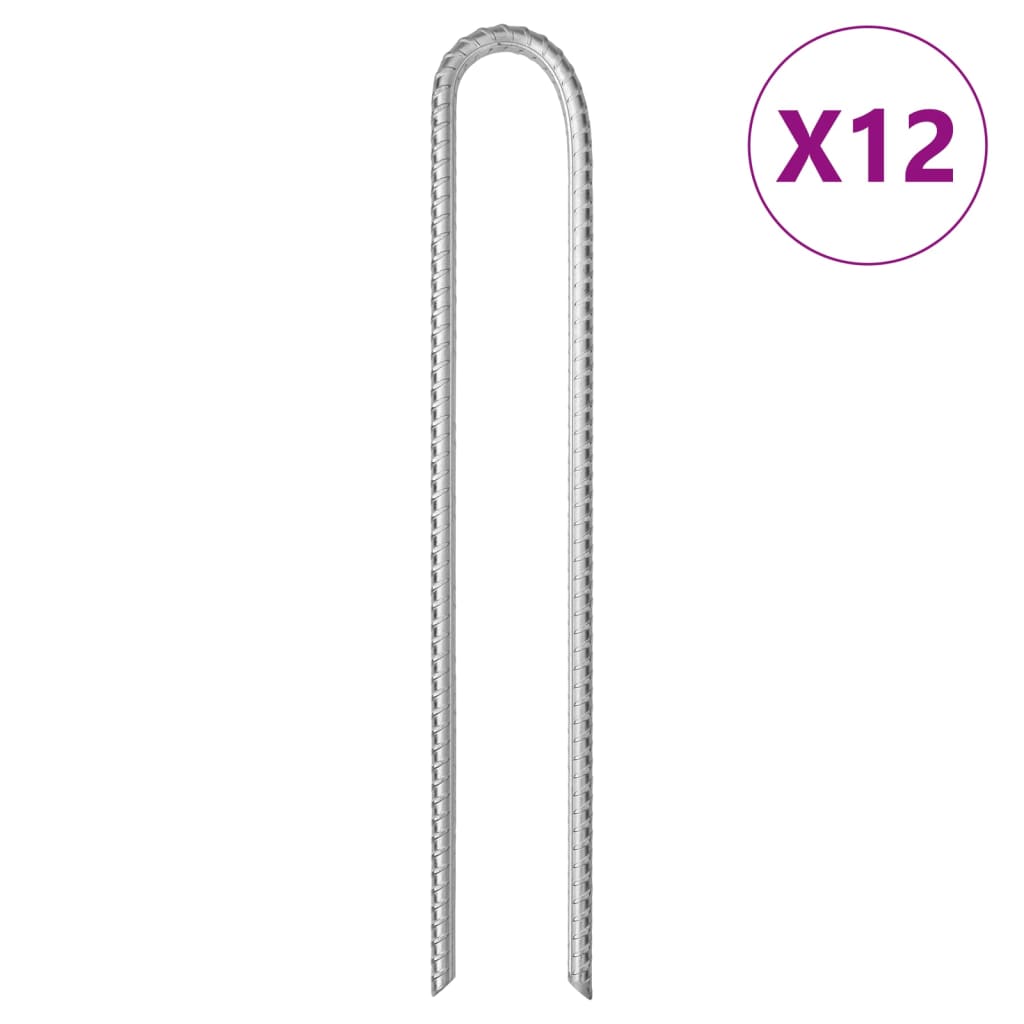 vidaXL Clavijas de tienda forma U (12 unidades) acero galvanizado Dimensiones 300 mm x Ø7 mm, 370 mm x Ø10 mm, 415 mm x Ø12mm