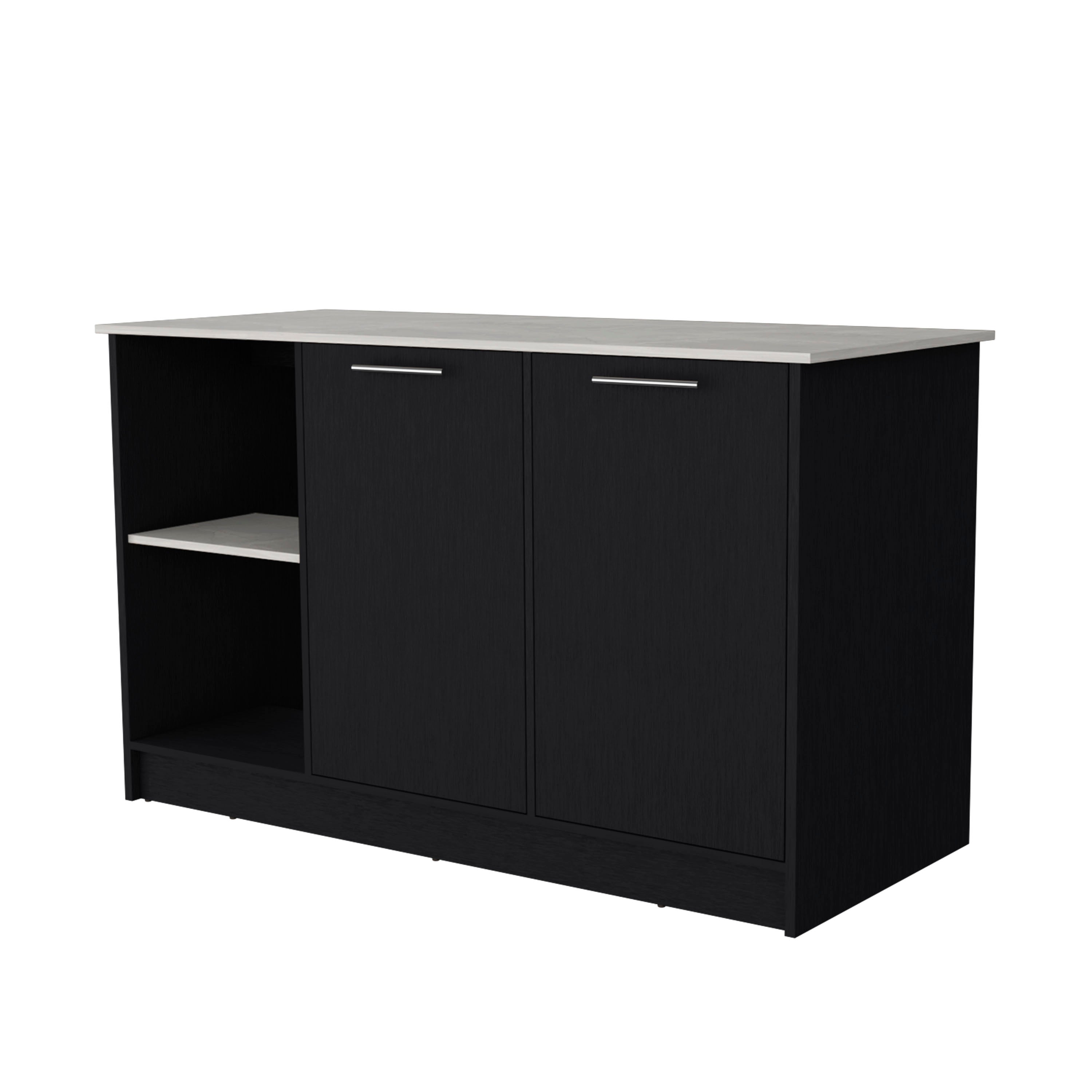 TUHOME Isla de cocina Juniper en melamina con dos puertas y 3 estantes , Negro / Ibiza  90 X 150 X 64 cm