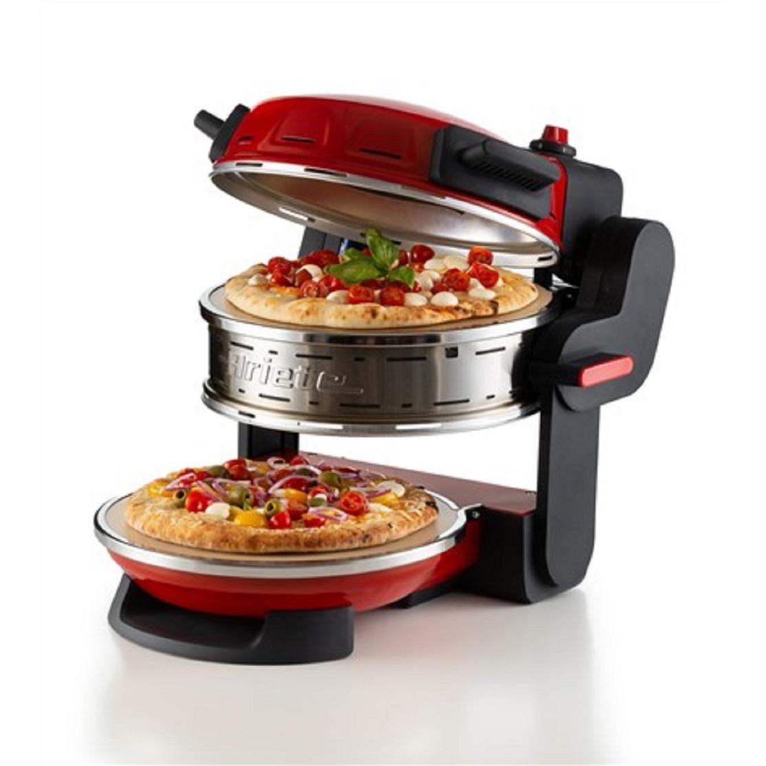 HORNO DOBLE PARA PIZZA  92700 ARIETE, 5 niveles de cocción, 2 placas refractarias antiadherentes, 2 bandejas de madera incluidas