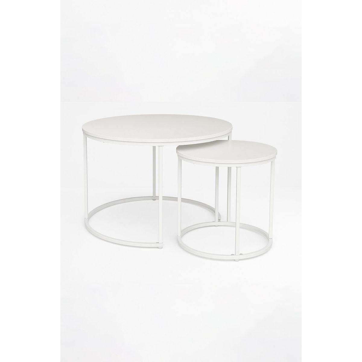 Regalos Miguel - Mesas Auxiliares - Set 2 Mesas Centro Renty 80 - 48 cm - Blanco