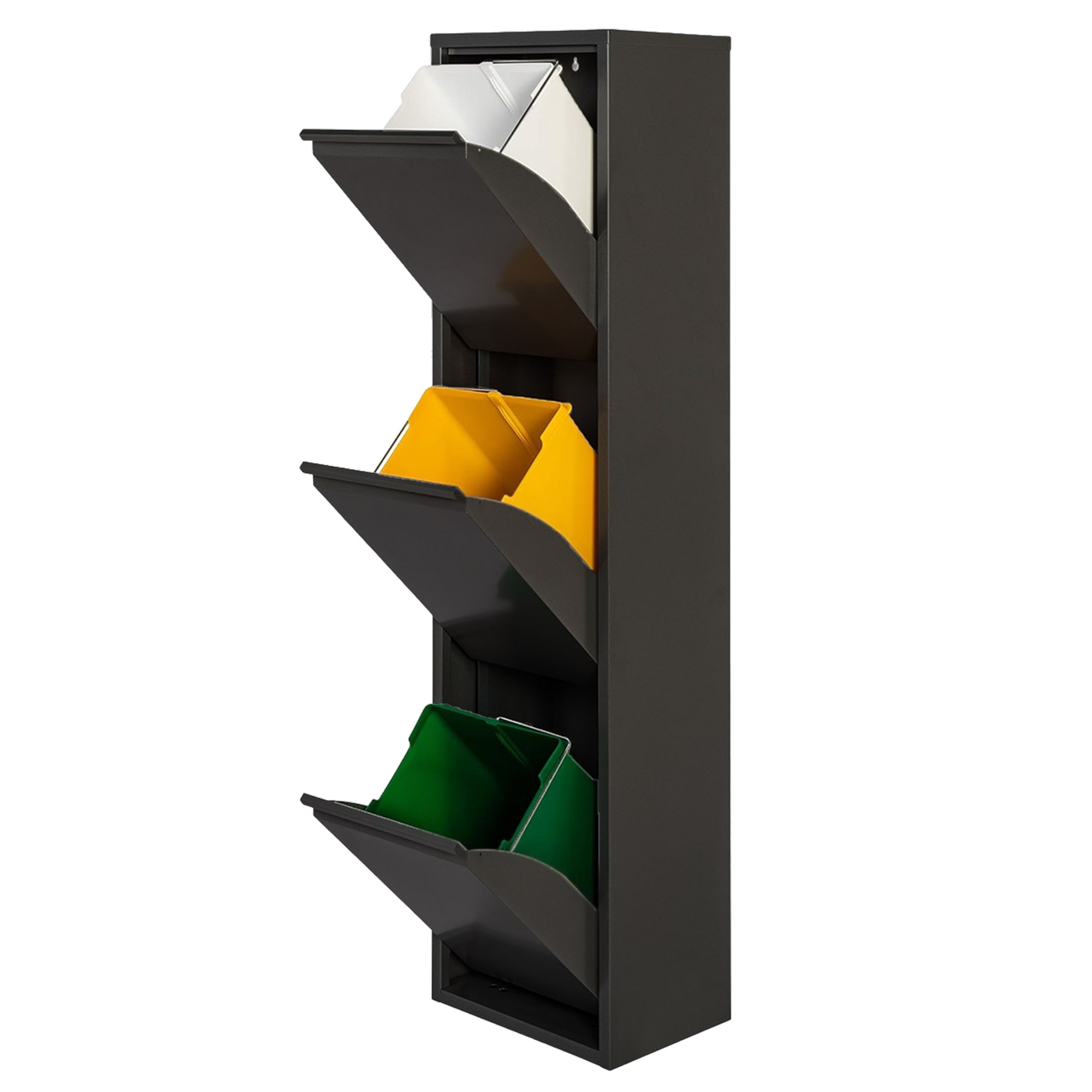 Cubo de Basura y Reciclaje Metálico Wellhome, 3 Compartimentos, 3x17l, Negro Mate