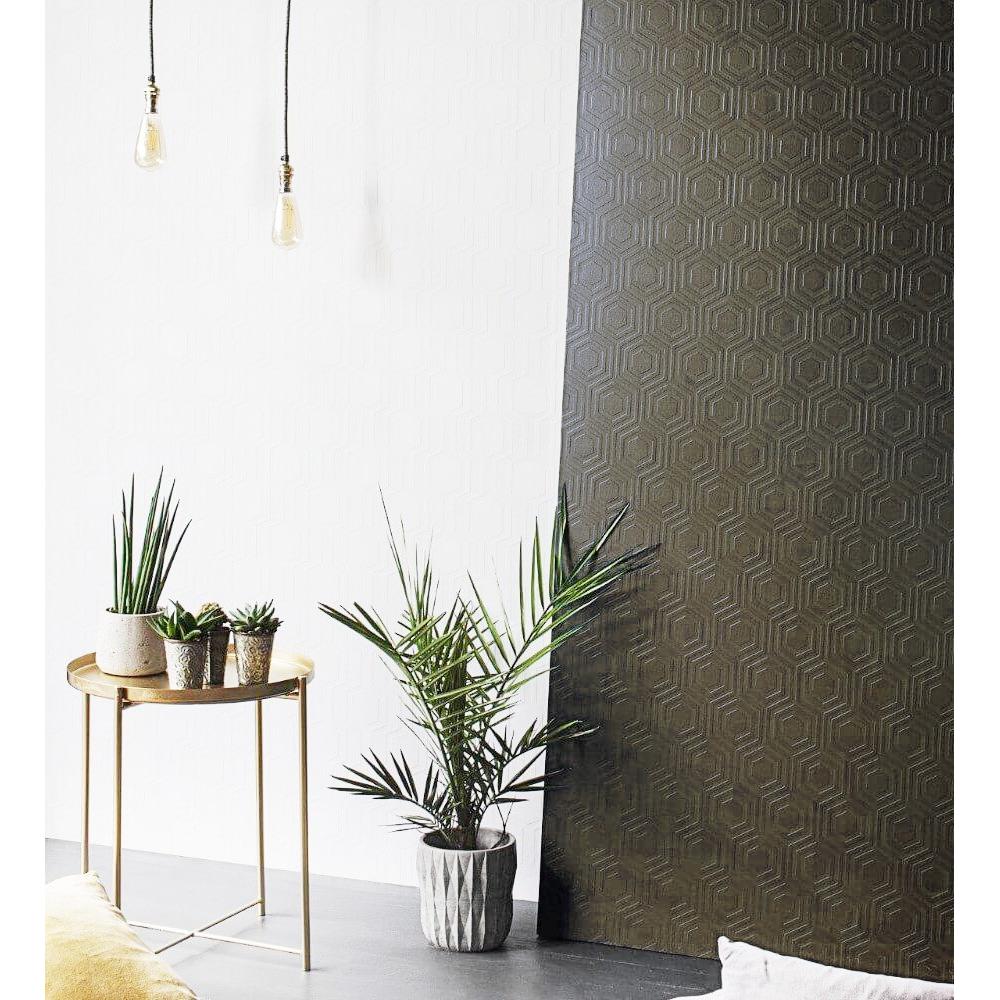 Papel pintado repintable vinílico lavable geométrico hexágonos con alto relieve - Ironed Texture 123178 de GAULAN - Rollo de 10 m x 0,53 m