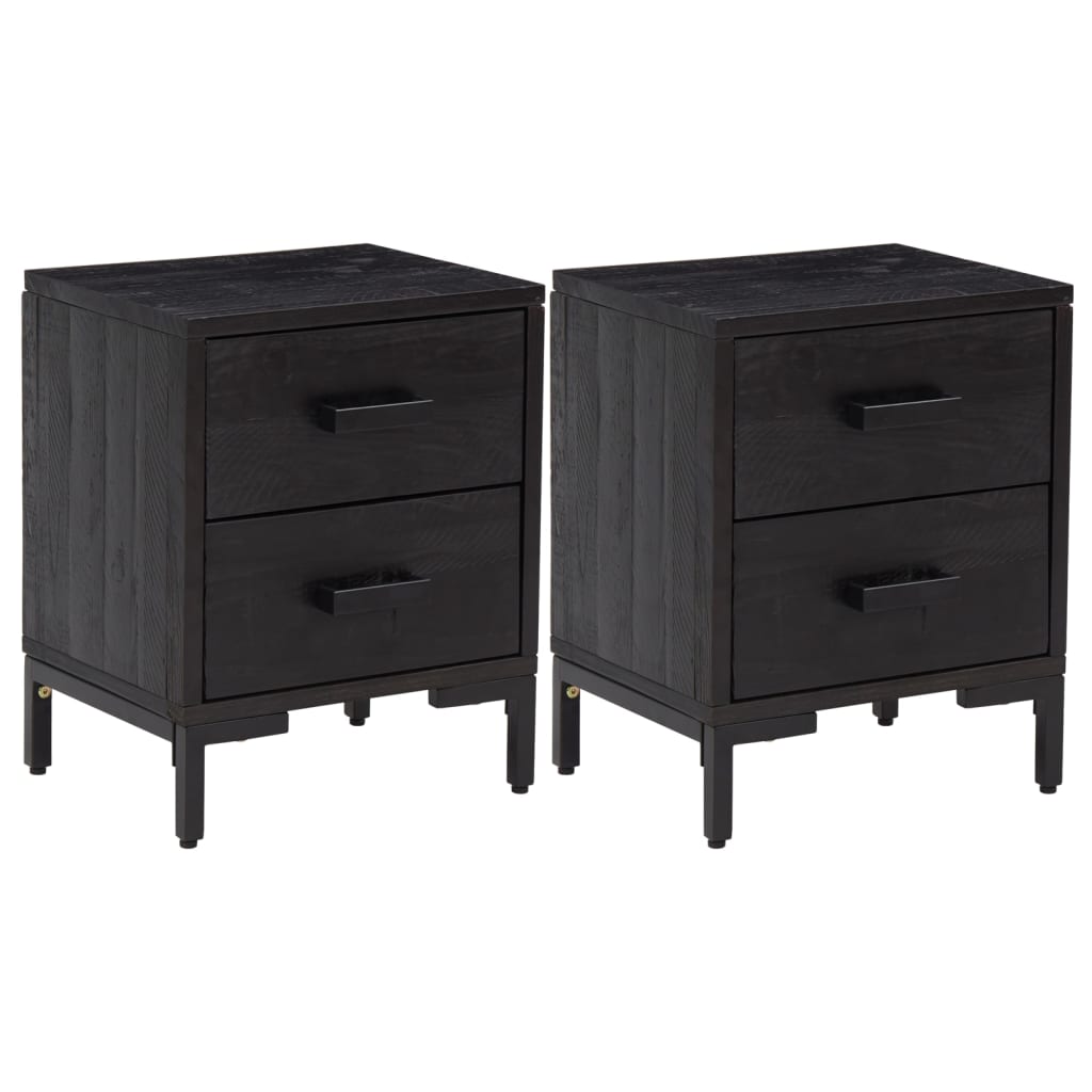 Vidaxl Mesitas de Noche de Madera Maciza de Pino 36x30x45 Cm Marrón y Negro