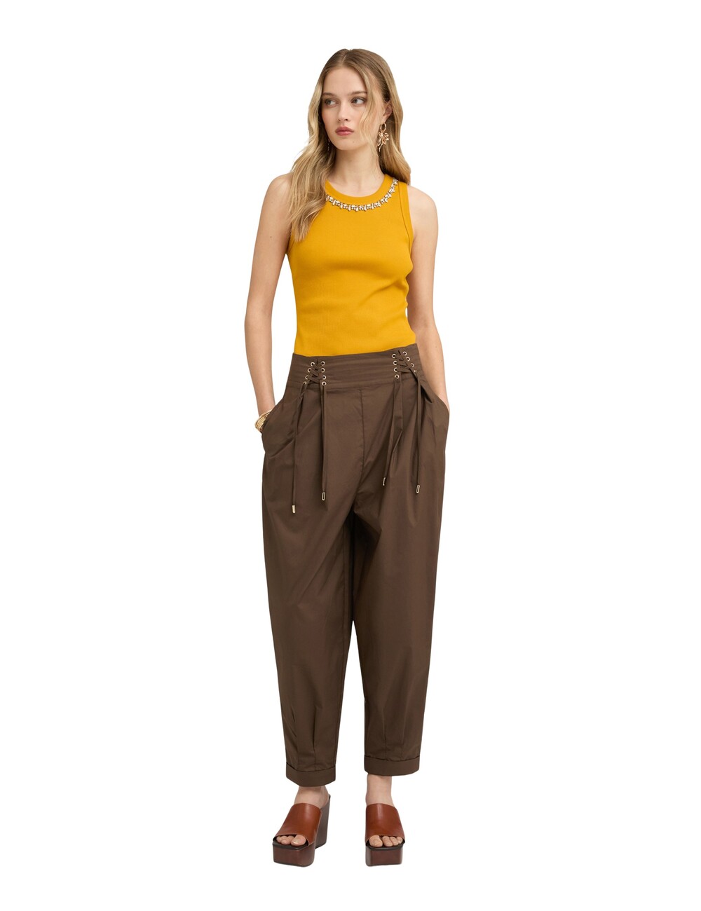 Motivi - Pantalones de popelín con cordones en la cintura