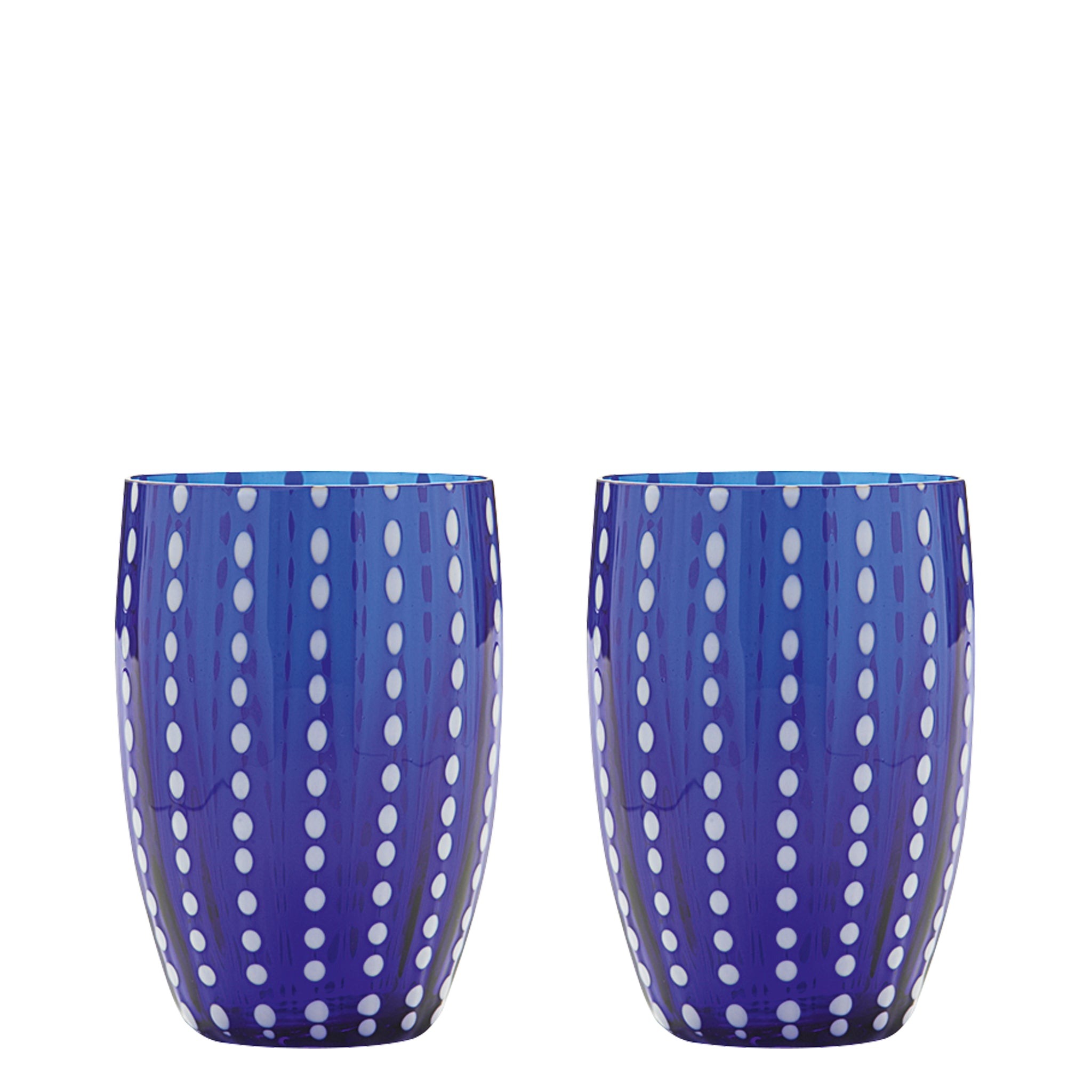 Vaso Zafferano Perle Azul - Vidrio Soplado con Color, 32 cl, Hecho a Mano - Juego de 2 Vasos Artesanos para Agua o Cócteles