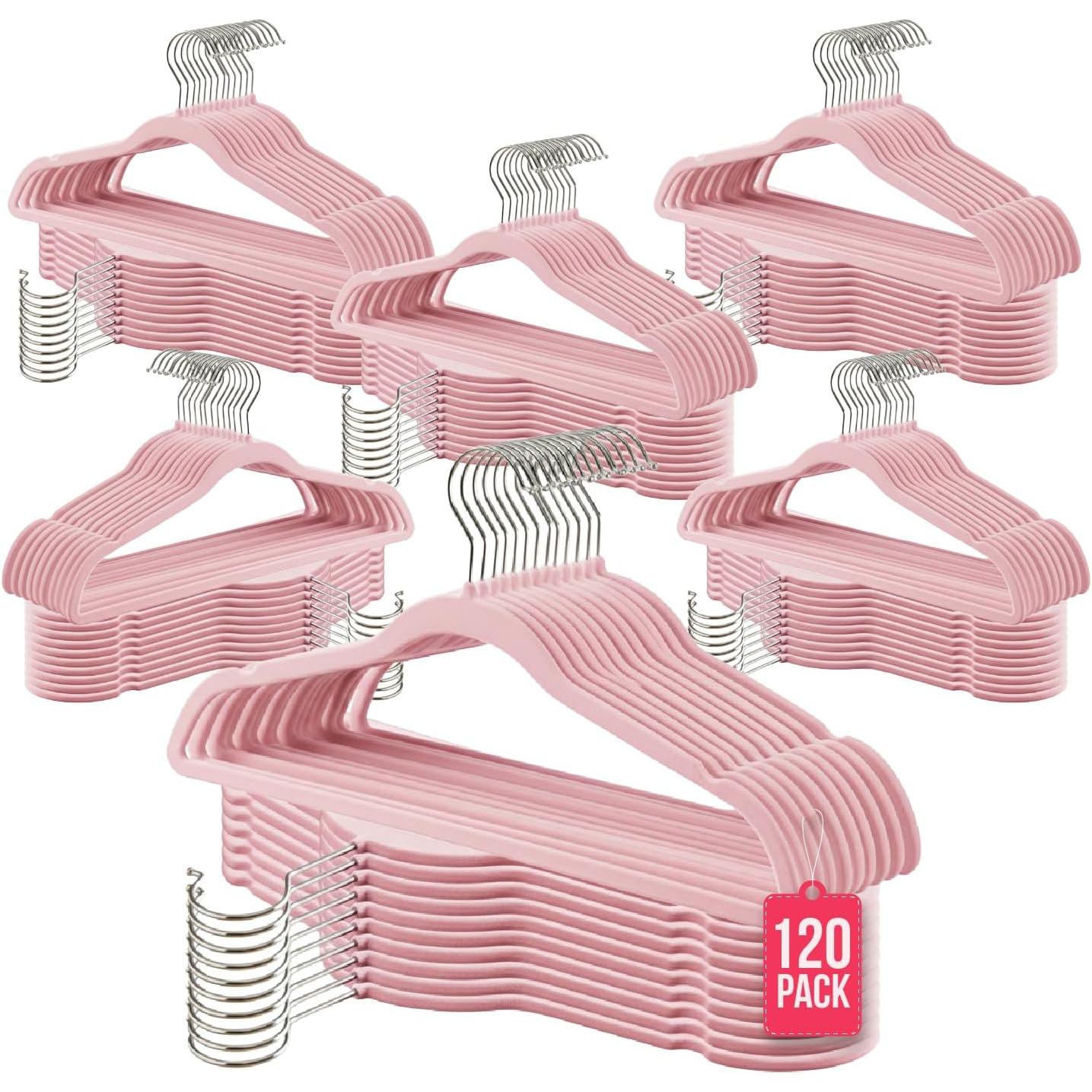 COM-FORT HOUSE | Percha Terciopelo | Color Beige | Antideslizantes y Resistentes | 120 Unidades