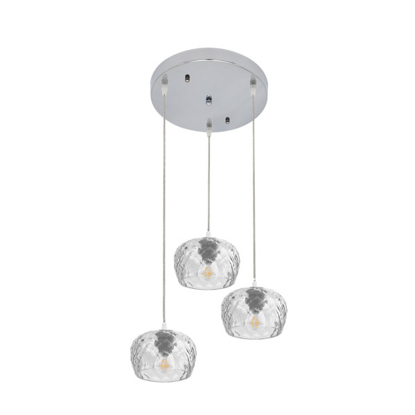 FABRILAMP Plafon Estela 3xe27 Cromo Regx36x36 Cm C/tulipas Cristal Tallado Transparente