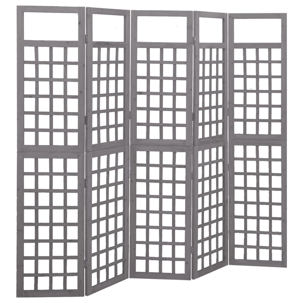 vidaXL Biombo/Enrejado de 5 paneles madera de abeto 201,5x180 cm en color Negro/Gris/Marrón